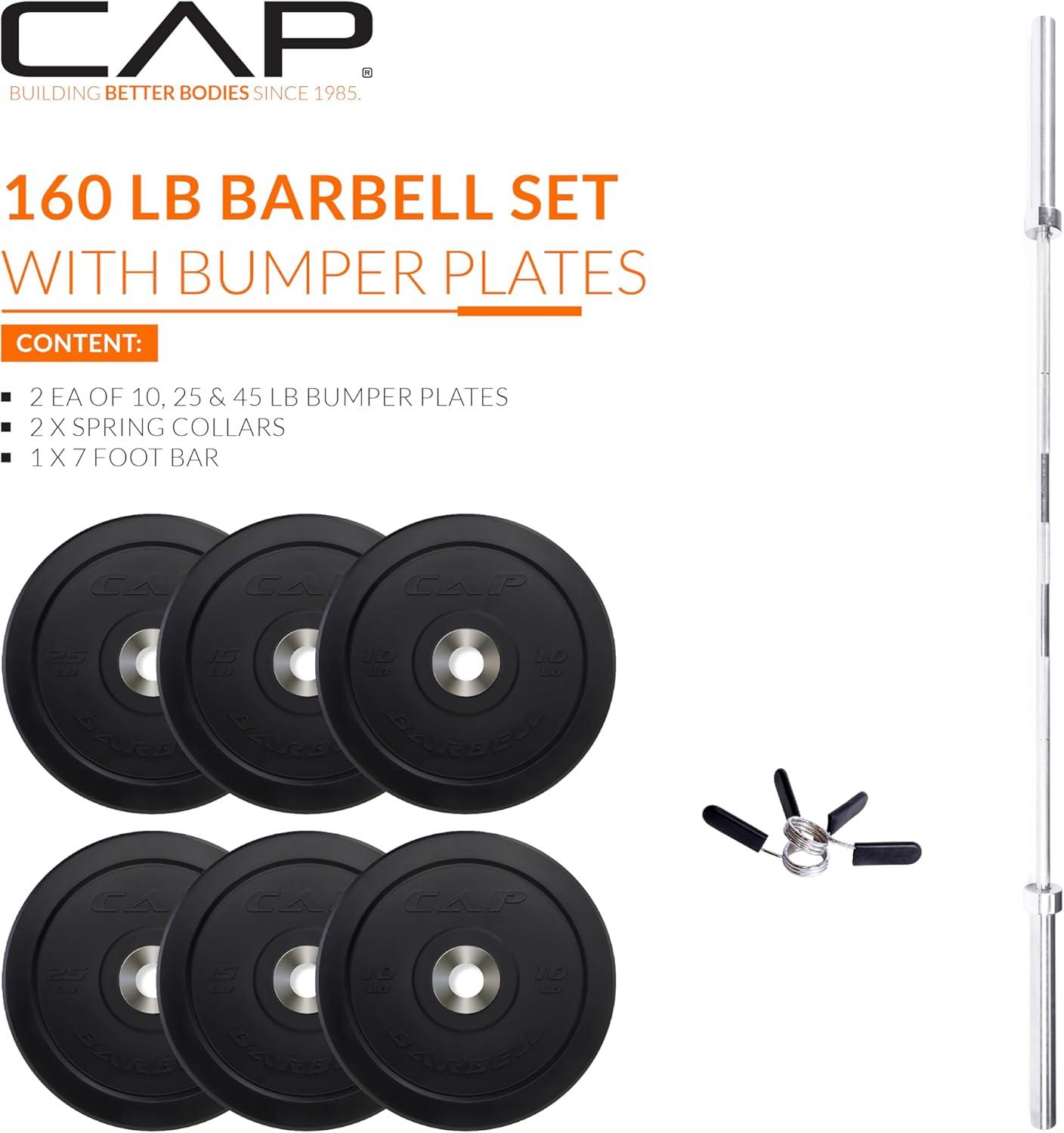 image:imageCAP Barbell Olympic Weight Set with 7ft Barbell amp Bumper Plates 160370 lbs Multiple OptionsPRO
