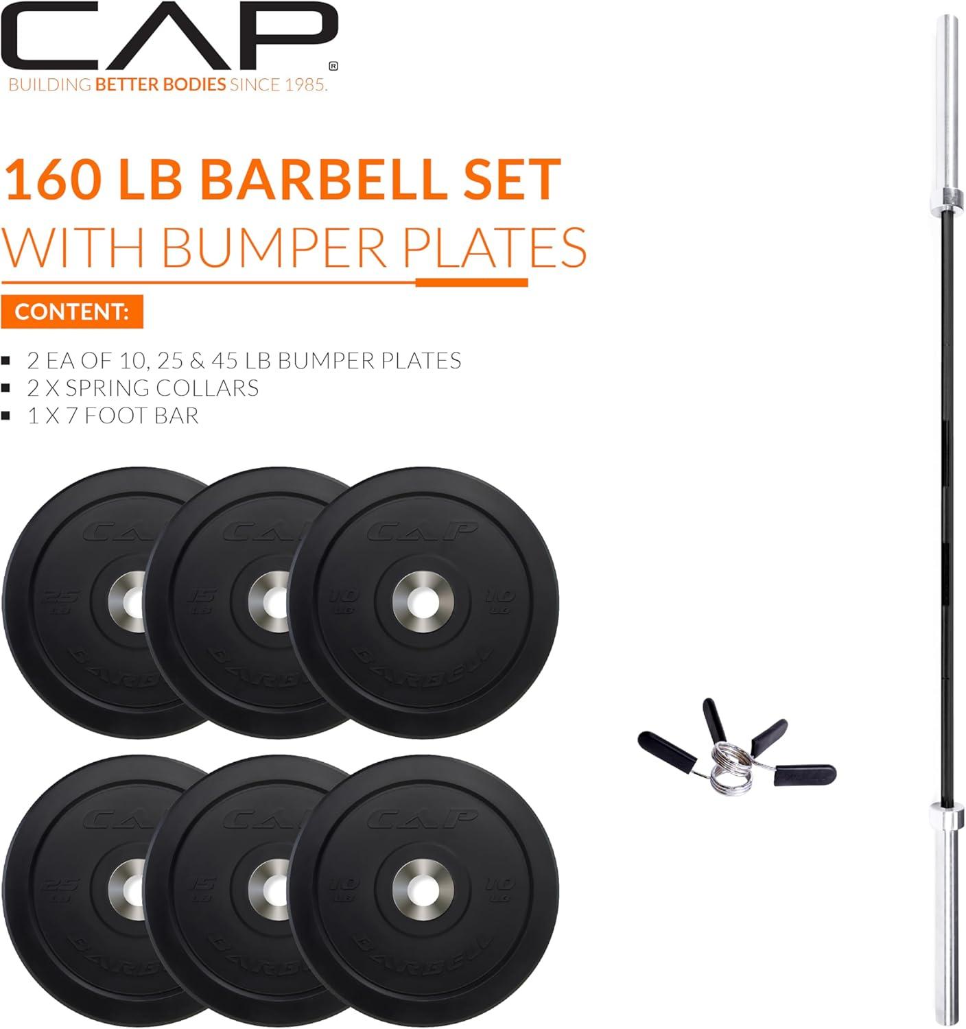 image:imageCAP Barbell Olympic Weight Set with 7ft Barbell amp Bumper Plates 160370 lbs Multiple OptionsPRO