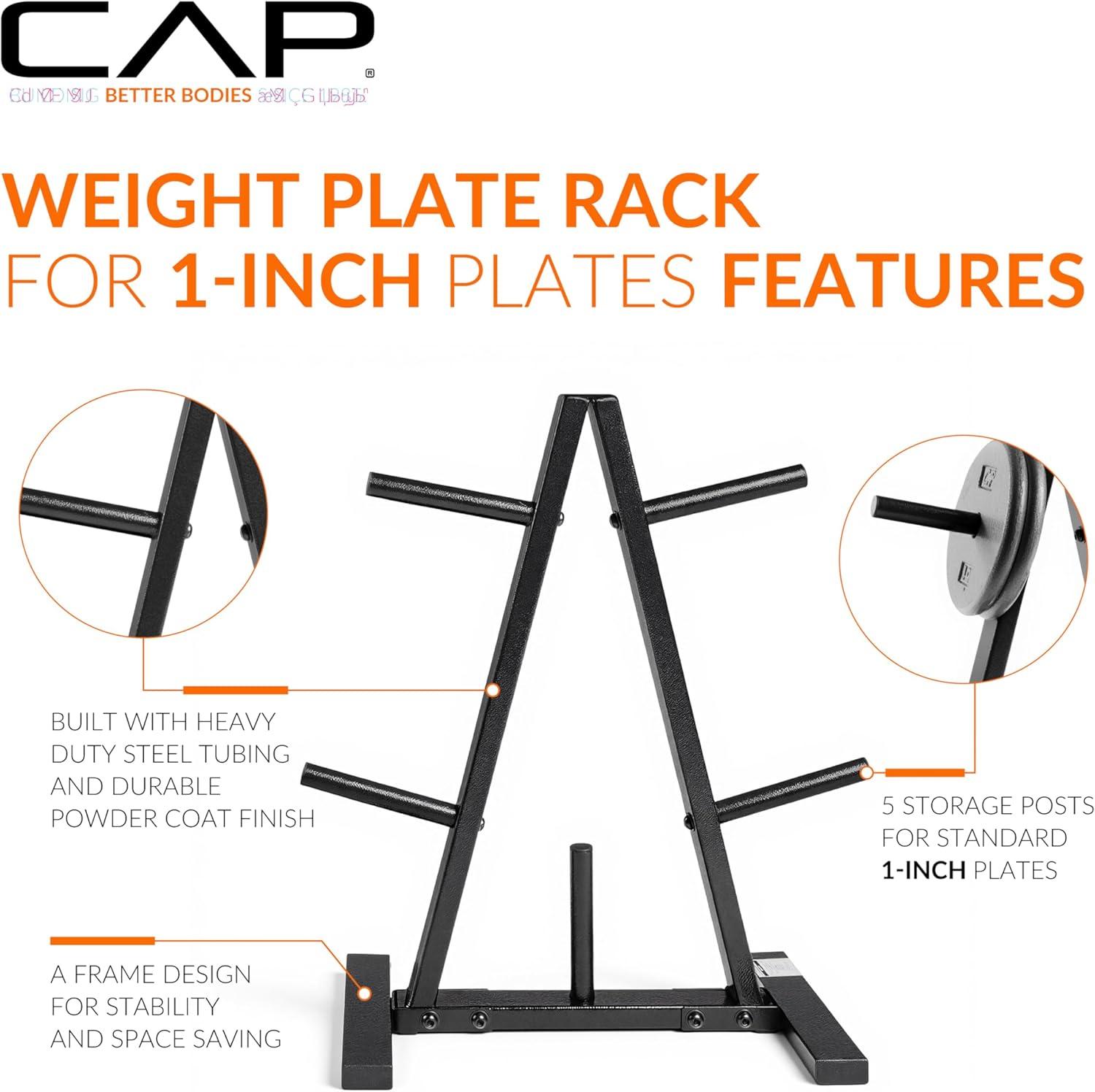 image:imageCAP Barbell Weight Plate Rack for 1Inch Weight PlatesBlack Space Saving Astyle 1 Plate Tree