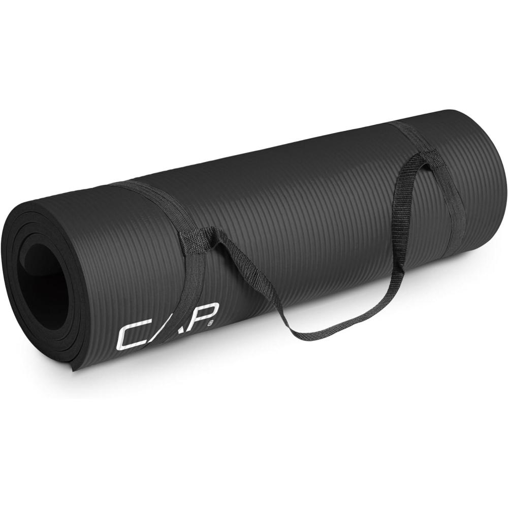 image:imageCAP Barbell 12Inch High Density Exercise Yoga Mat with Strap Multiple OptionsBlack