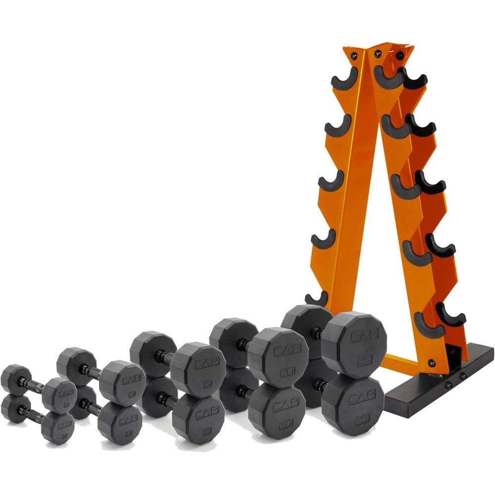 image:imageCAP Barbell 150 LB Coated Hex Dumbbell Weight Set with Vertical Rack Multiple OptionsOrange Rack