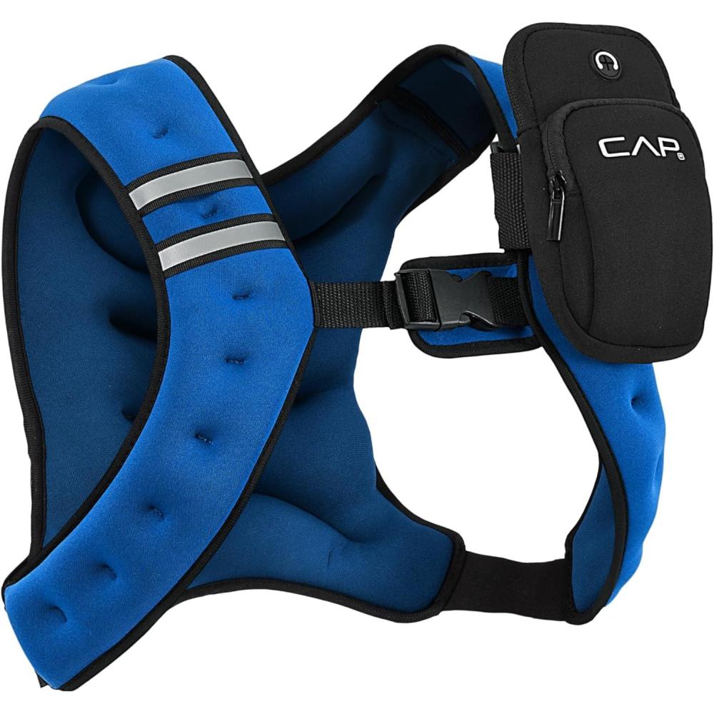 image:imageCAP Barbell 8LB Weighted Vest Unisex Workout Vest with Phone Pouch Reflective Strips and Adjustable Fit for Walking Running Cardio and Strength Training Black or BlueBlue
