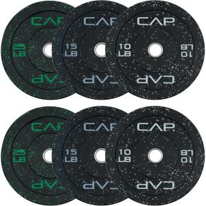 CAP 2-inch Olympic Bumper Plate Weight Set | 100-370 lbs | Multiple Colors | Storage Rack Optional(ECONOMY – SPECKLED)