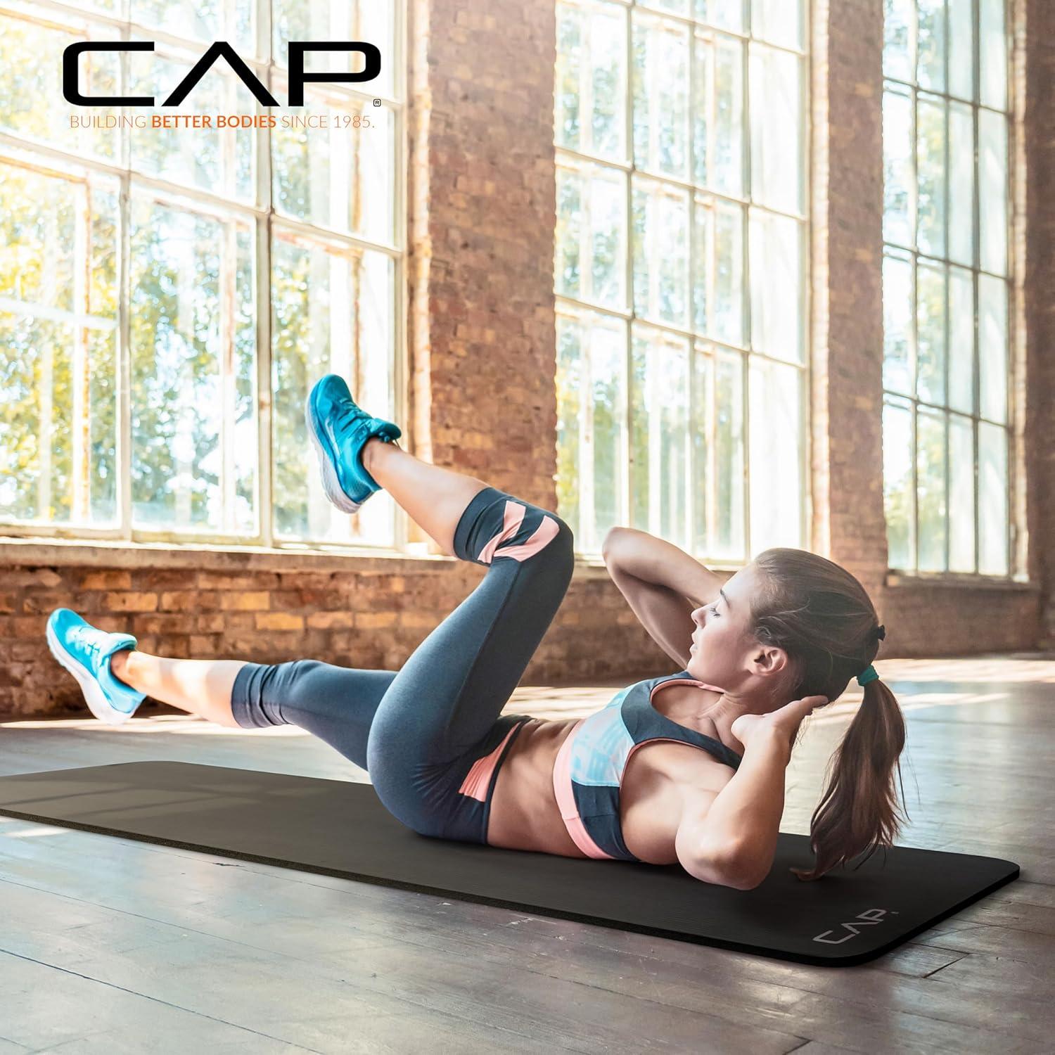 image:imageCAP Barbell 1Inch High Density Exercise Yoga Mat with Strap Multiple ColorsBlack