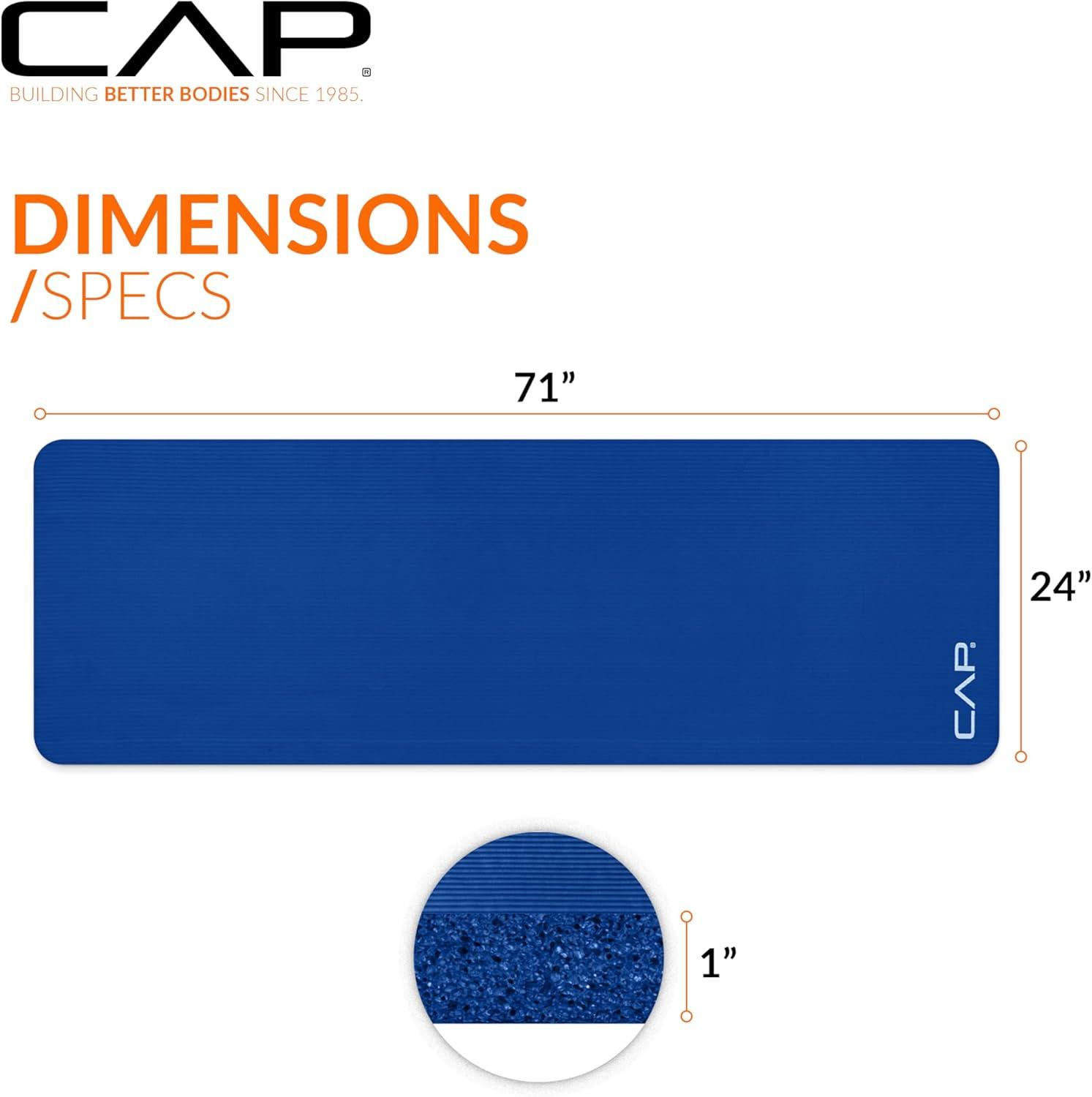 image:imageCAP Barbell 1Inch High Density Exercise Yoga Mat with Strap Multiple ColorsBlue
