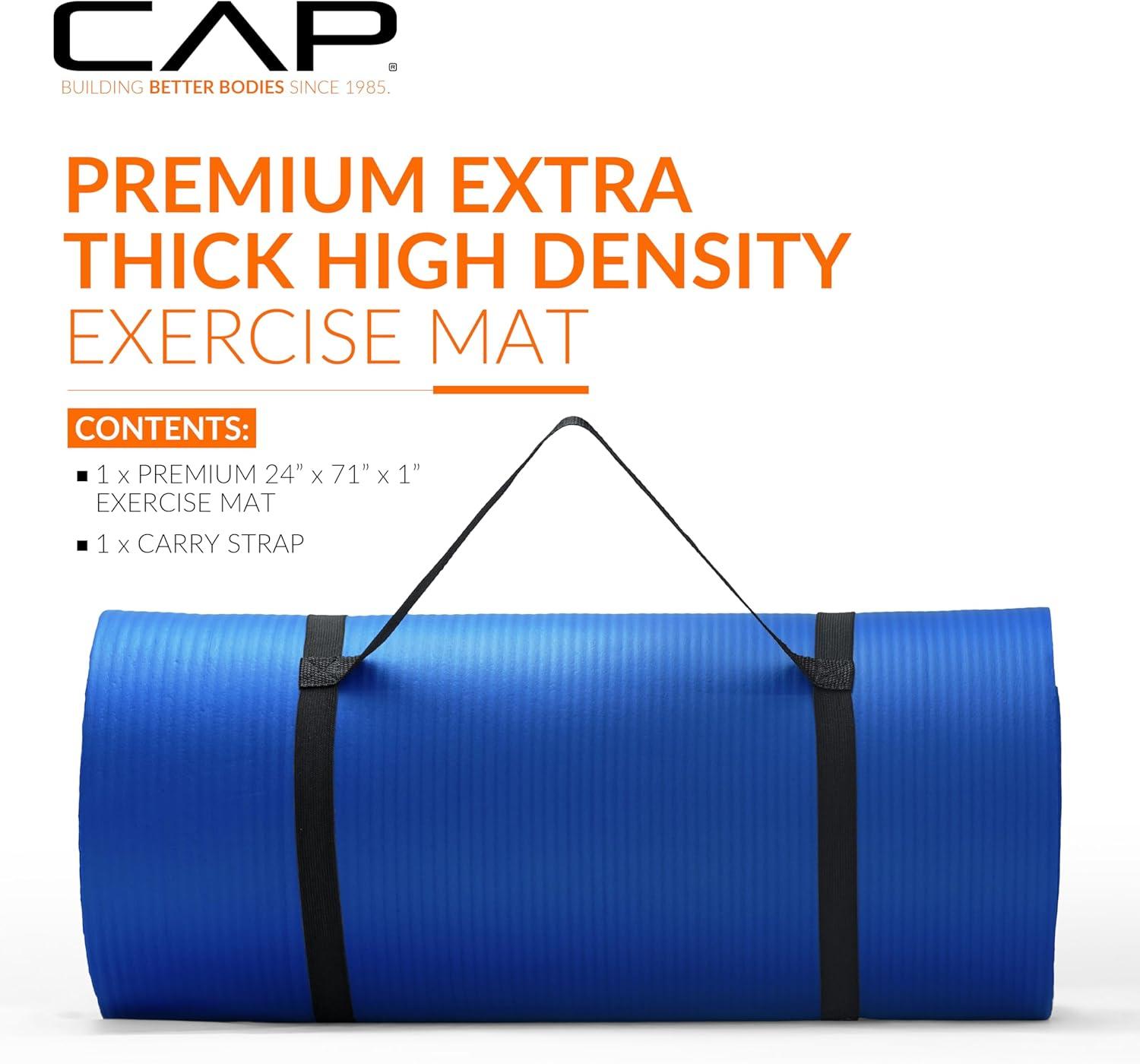 image:imageCAP Barbell 1Inch High Density Exercise Yoga Mat with Strap Multiple ColorsBlue