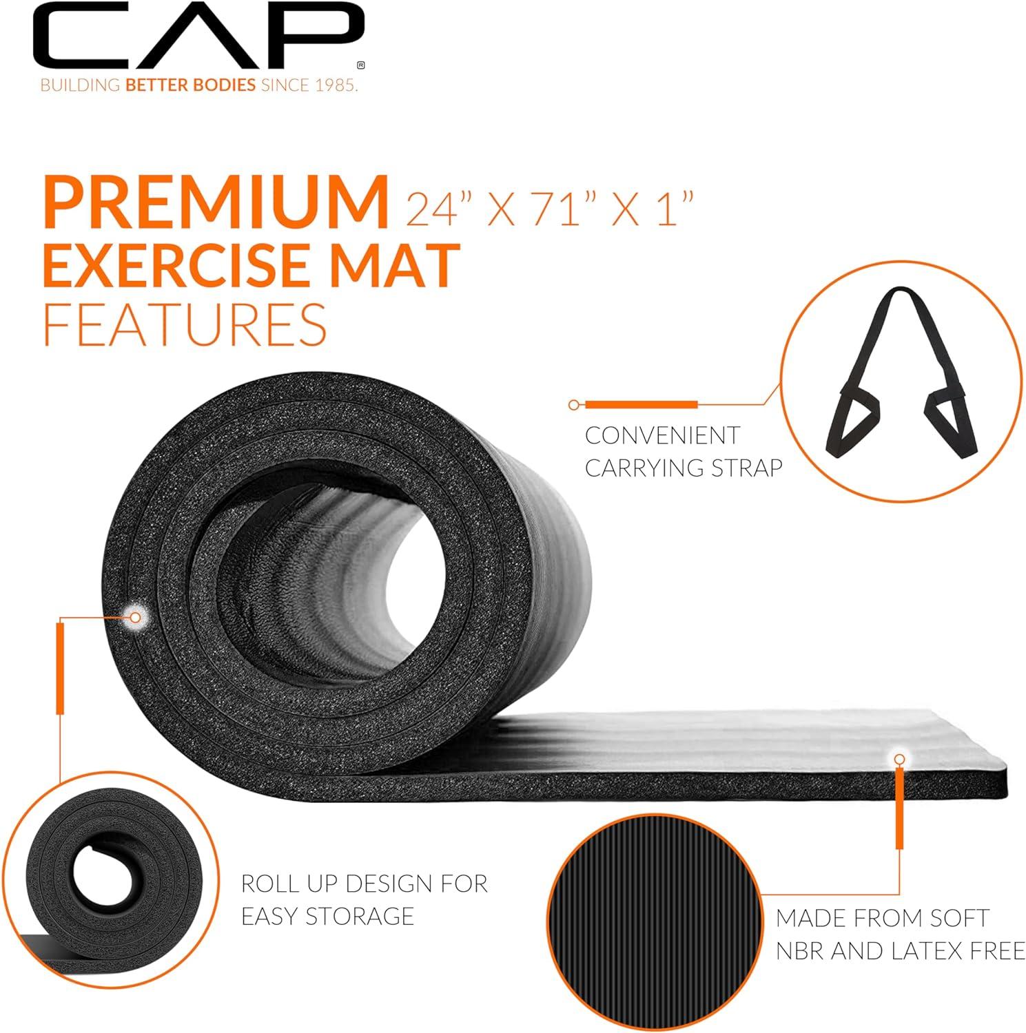 image:imageCAP Barbell 1Inch High Density Exercise Yoga Mat with Strap Multiple ColorsGray