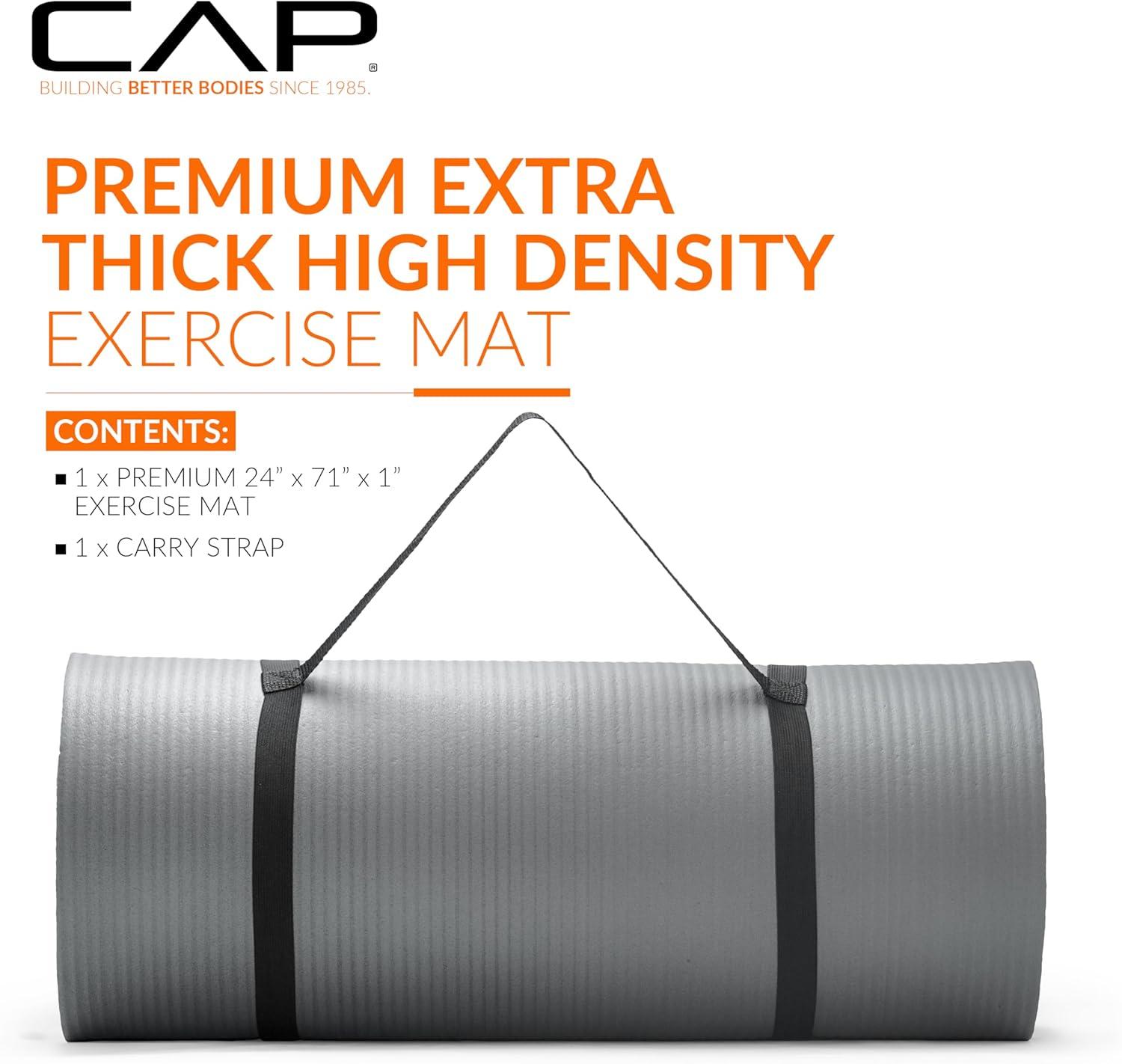 image:imageCAP Barbell 1Inch High Density Exercise Yoga Mat with Strap Multiple ColorsGray
