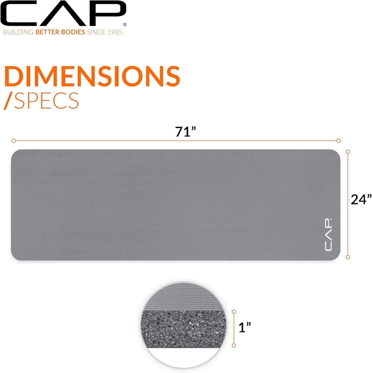 image:imageCAP Barbell 1Inch High Density Exercise Yoga Mat with Strap Multiple ColorsGray