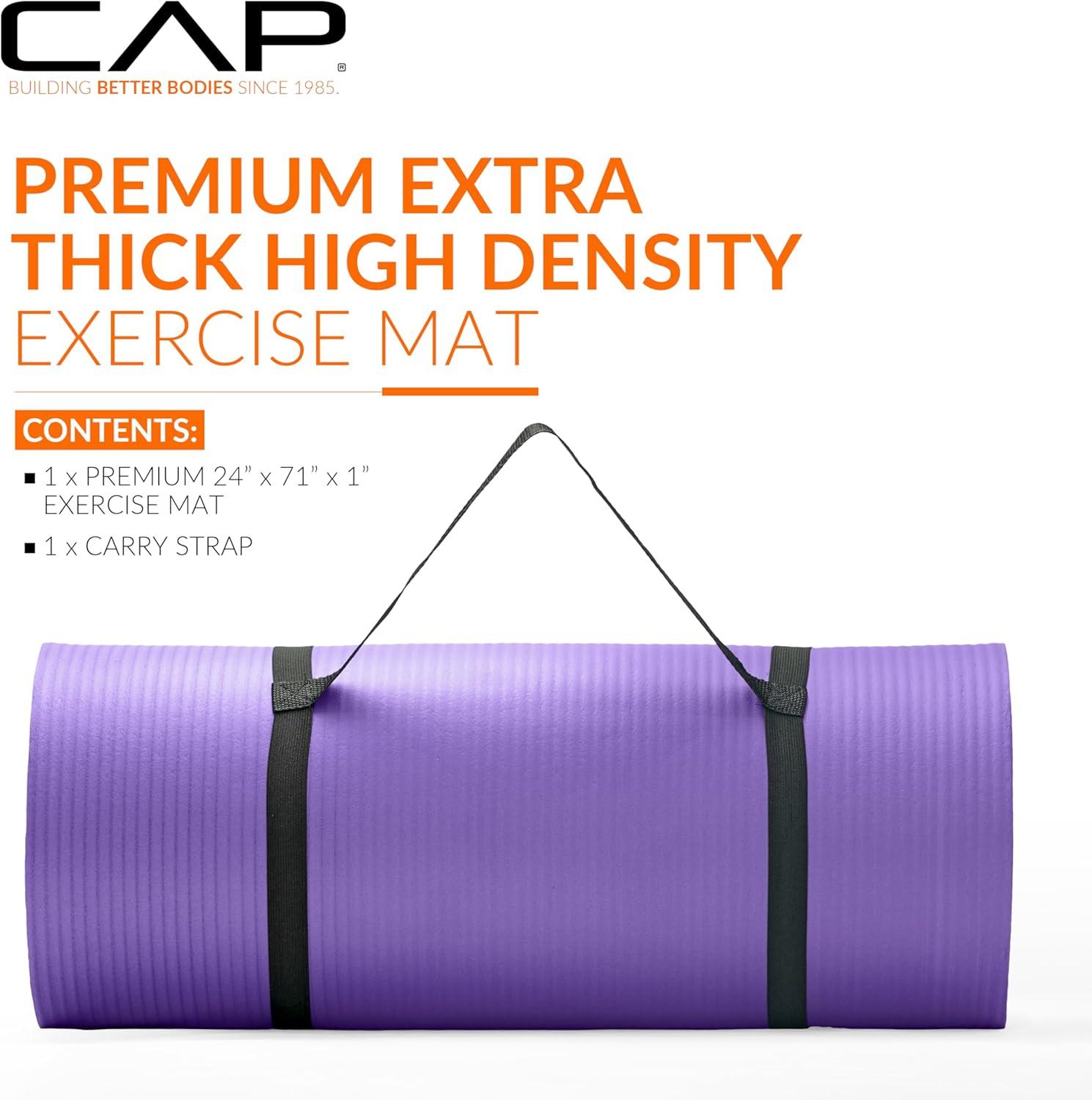 image:imageCAP Barbell 1Inch High Density Exercise Yoga Mat with Strap Multiple ColorsPurple