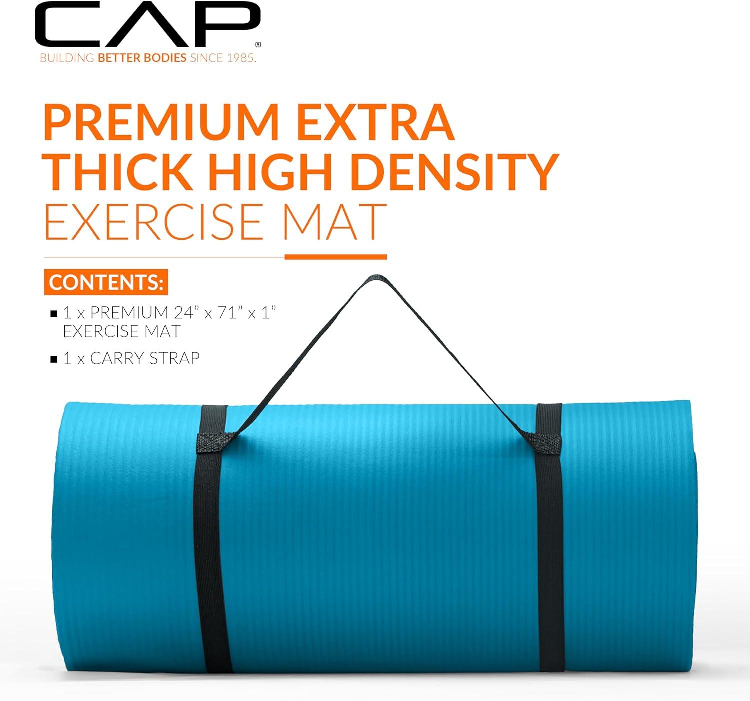 image:imageCAP Barbell 1Inch High Density Exercise Yoga Mat with Strap Multiple ColorsTeal