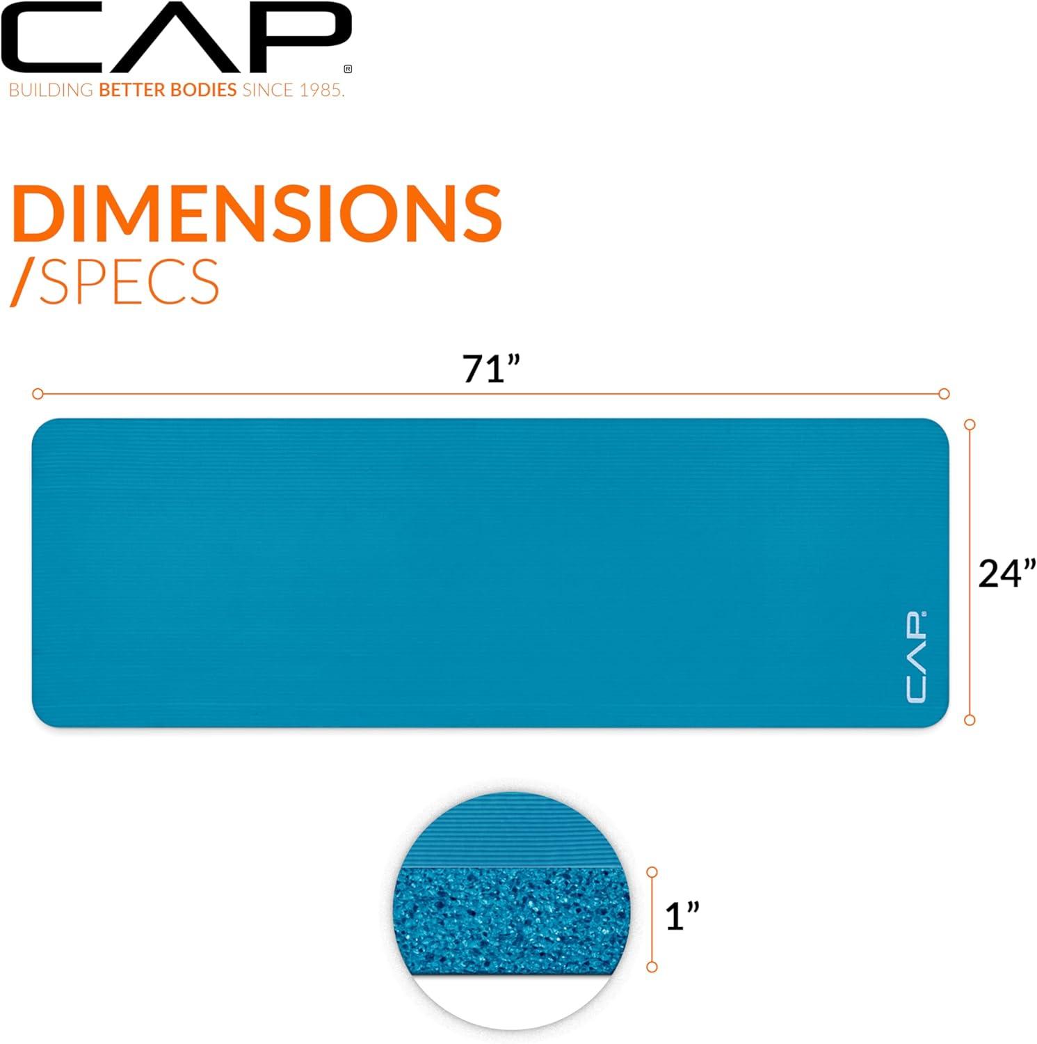 image:imageCAP Barbell 1Inch High Density Exercise Yoga Mat with Strap Multiple ColorsTeal