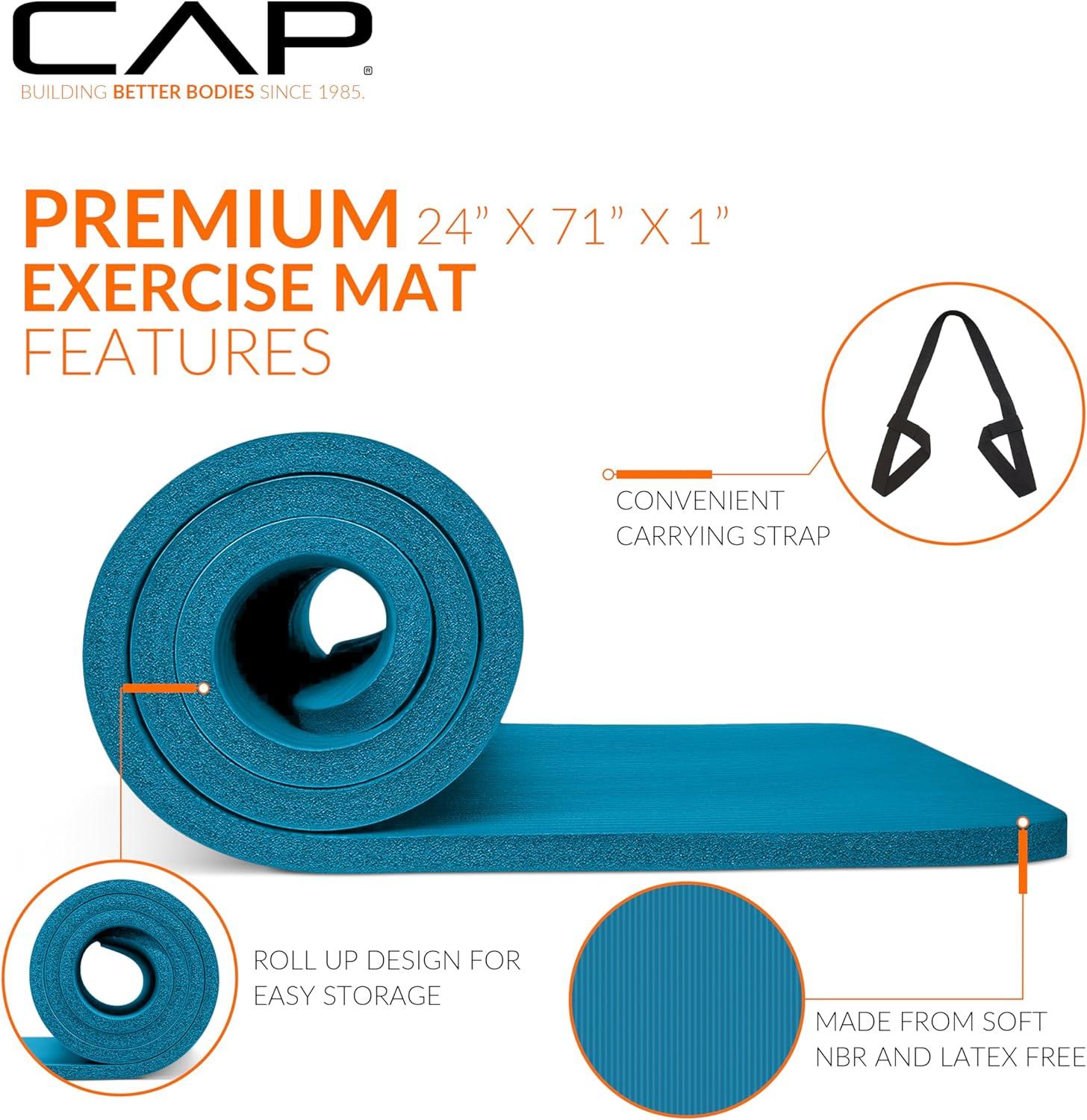 image:imageCAP Barbell 1Inch High Density Exercise Yoga Mat with Strap Multiple ColorsTeal
