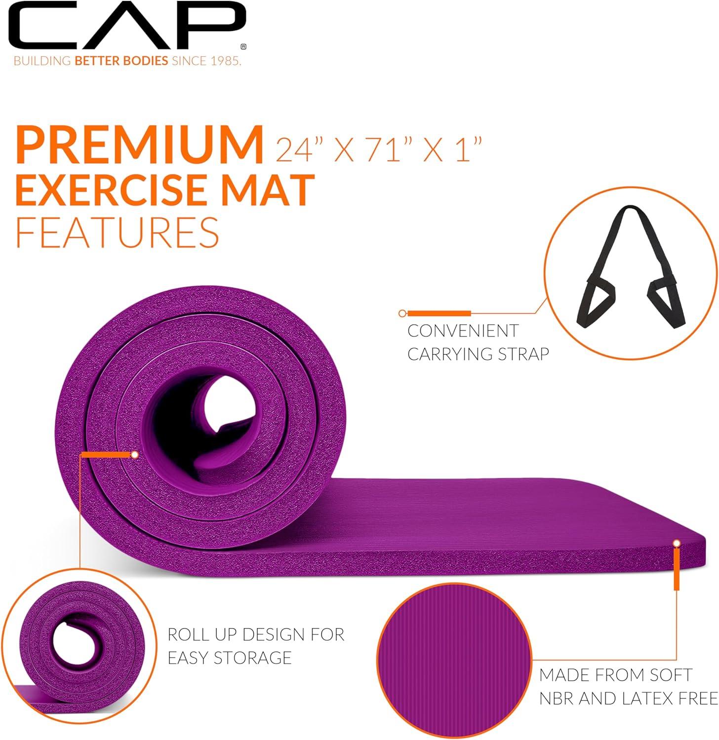 image:imageCAP Barbell 1Inch High Density Exercise Yoga Mat with Strap Multiple ColorsWine