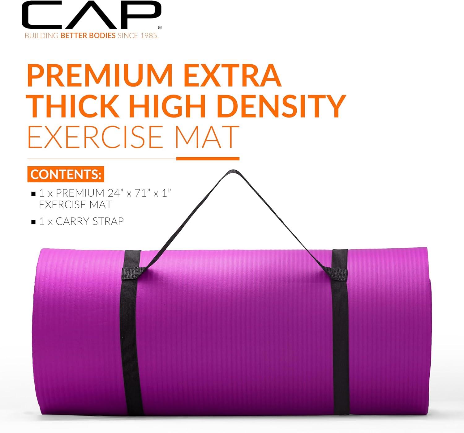 image:imageCAP Barbell 1Inch High Density Exercise Yoga Mat with Strap Multiple ColorsWine