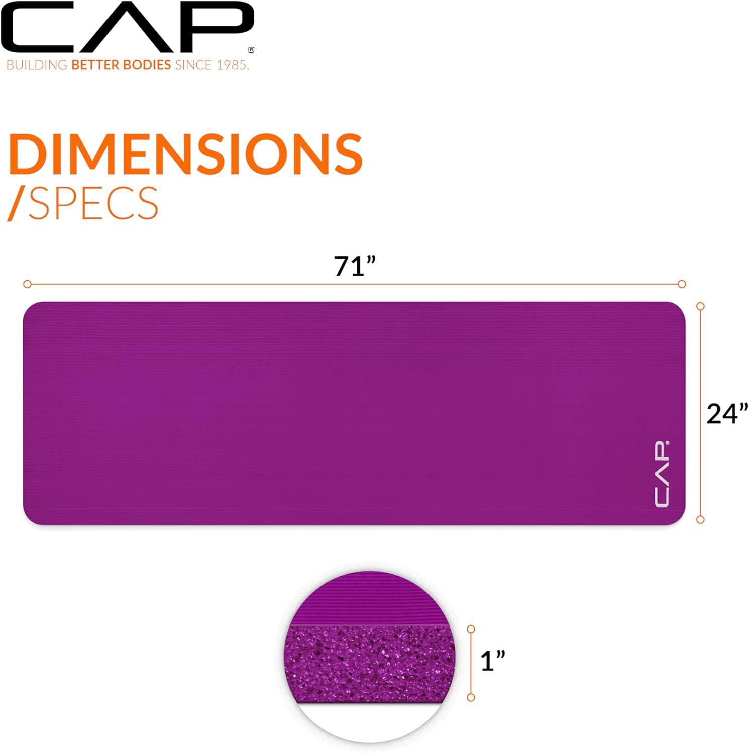 image:imageCAP Barbell 1Inch High Density Exercise Yoga Mat with Strap Multiple ColorsWine