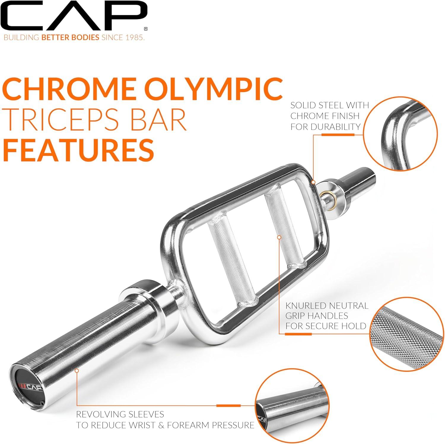 image:imageCAP Barbell 2 Solid Olympic Triceps Bar No Collars Chrome