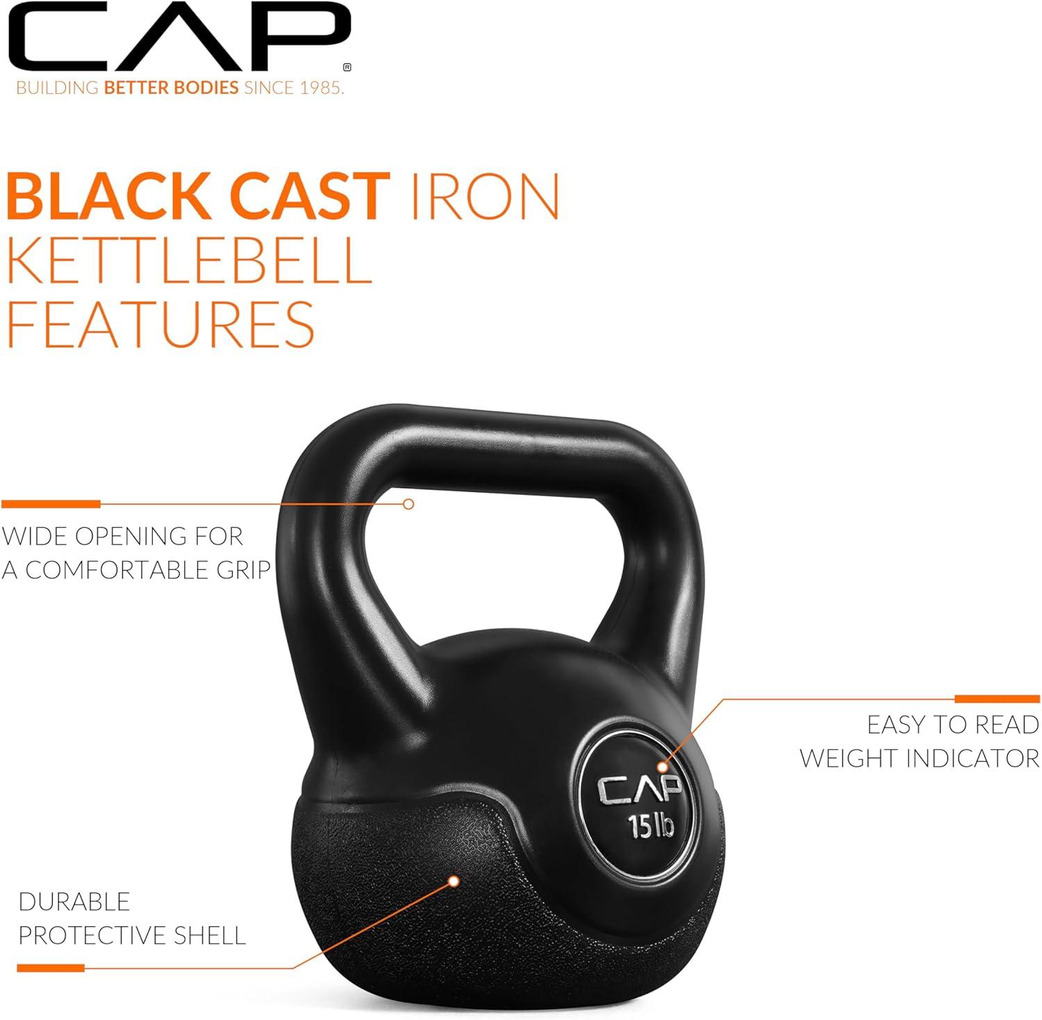 image:imageCAP Barbell 45 LB Cement Kettlebell Set 10 lb 15 lb amp 20 lb VinylCoated Kettlebells for Strength Training Cardio Cross Training amp Home Gym Workouts