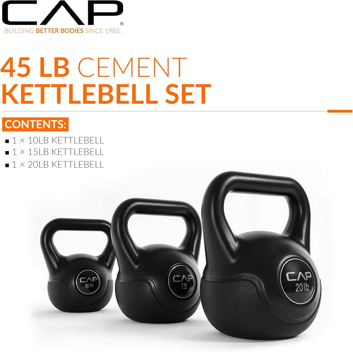 image:imageCAP Barbell 45 LB Cement Kettlebell Set 10 lb 15 lb amp 20 lb VinylCoated Kettlebells for Strength Training Cardio Cross Training amp Home Gym Workouts