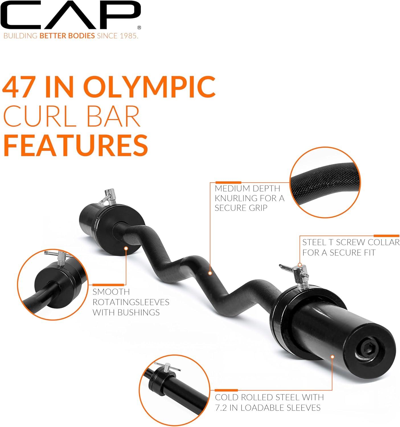 image:imageCAP Barbell 47Inch Olympic EZ Curl Bar for 2Inch Weight Plates Multiple OptionsBlack