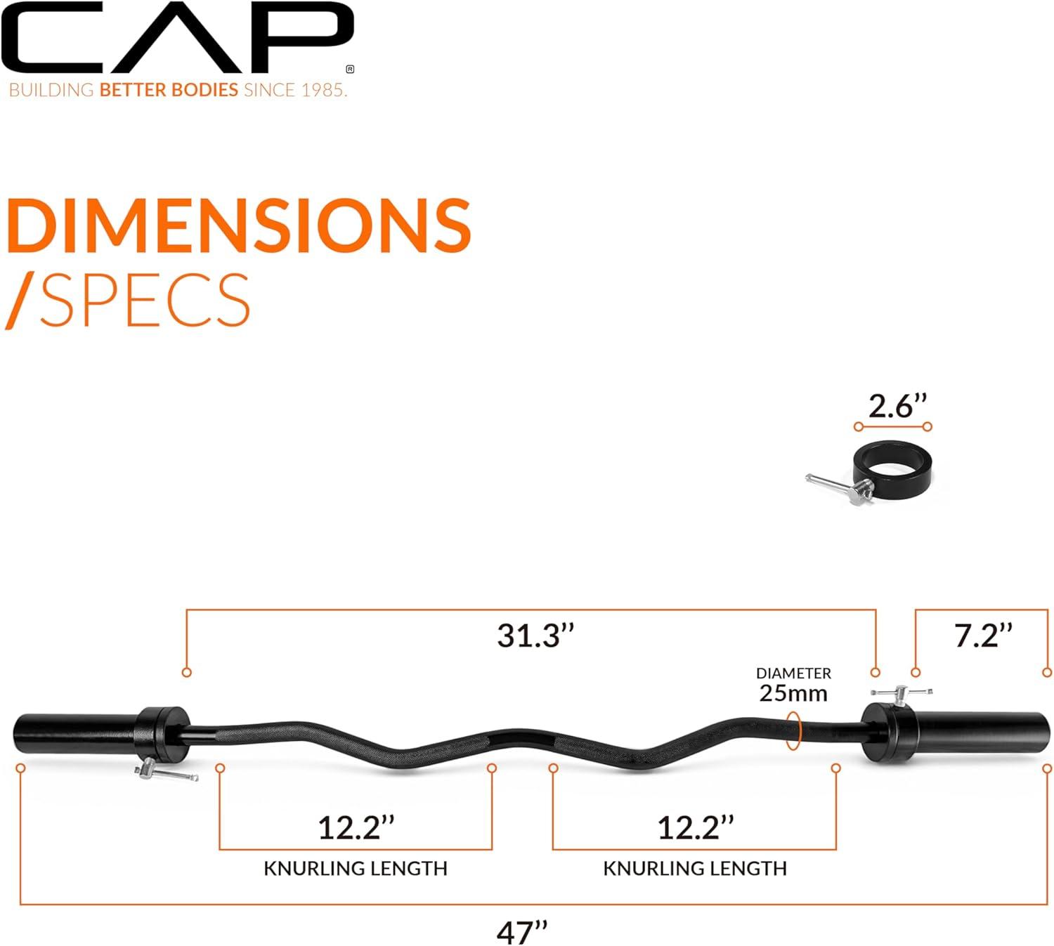 image:imageCAP Barbell 47Inch Olympic EZ Curl Bar for 2Inch Weight Plates Multiple OptionsBlack