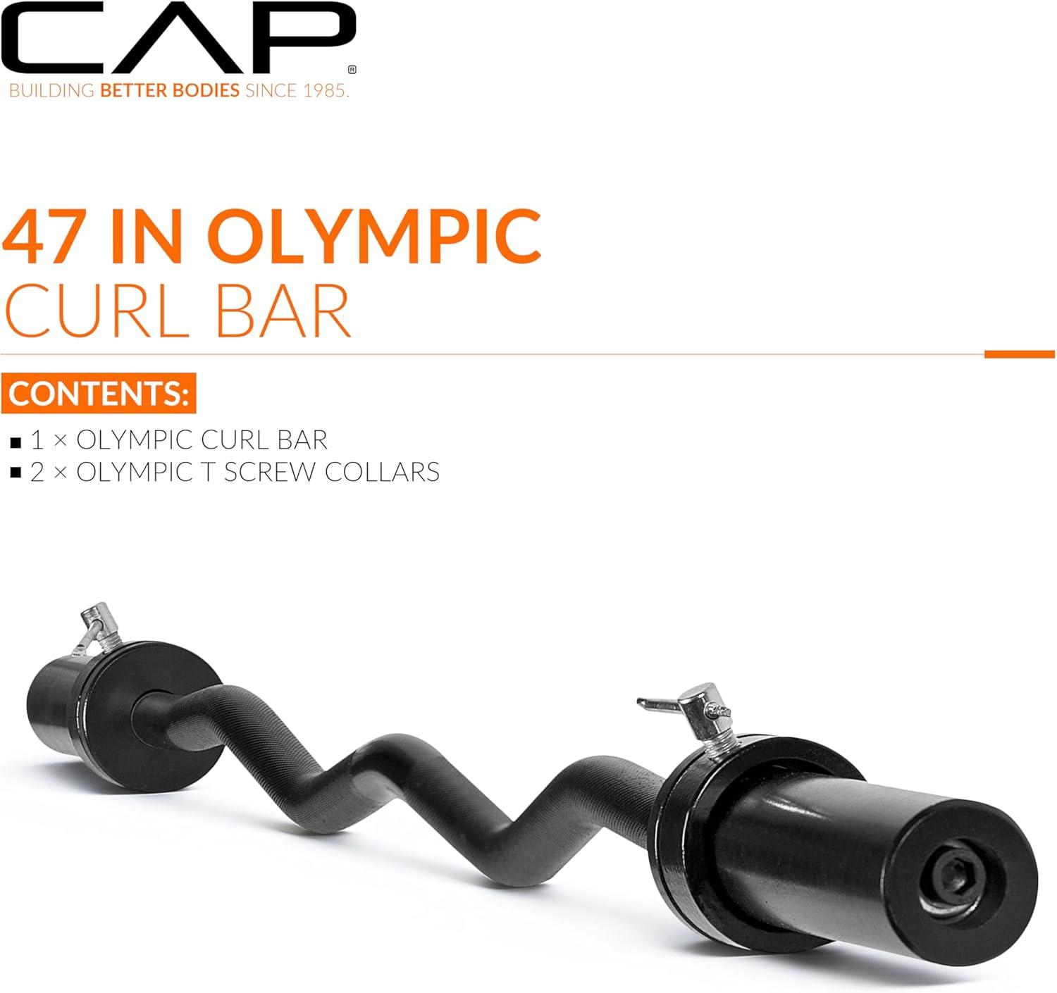 image:imageCAP Barbell 47Inch Olympic EZ Curl Bar for 2Inch Weight Plates Multiple OptionsBlack