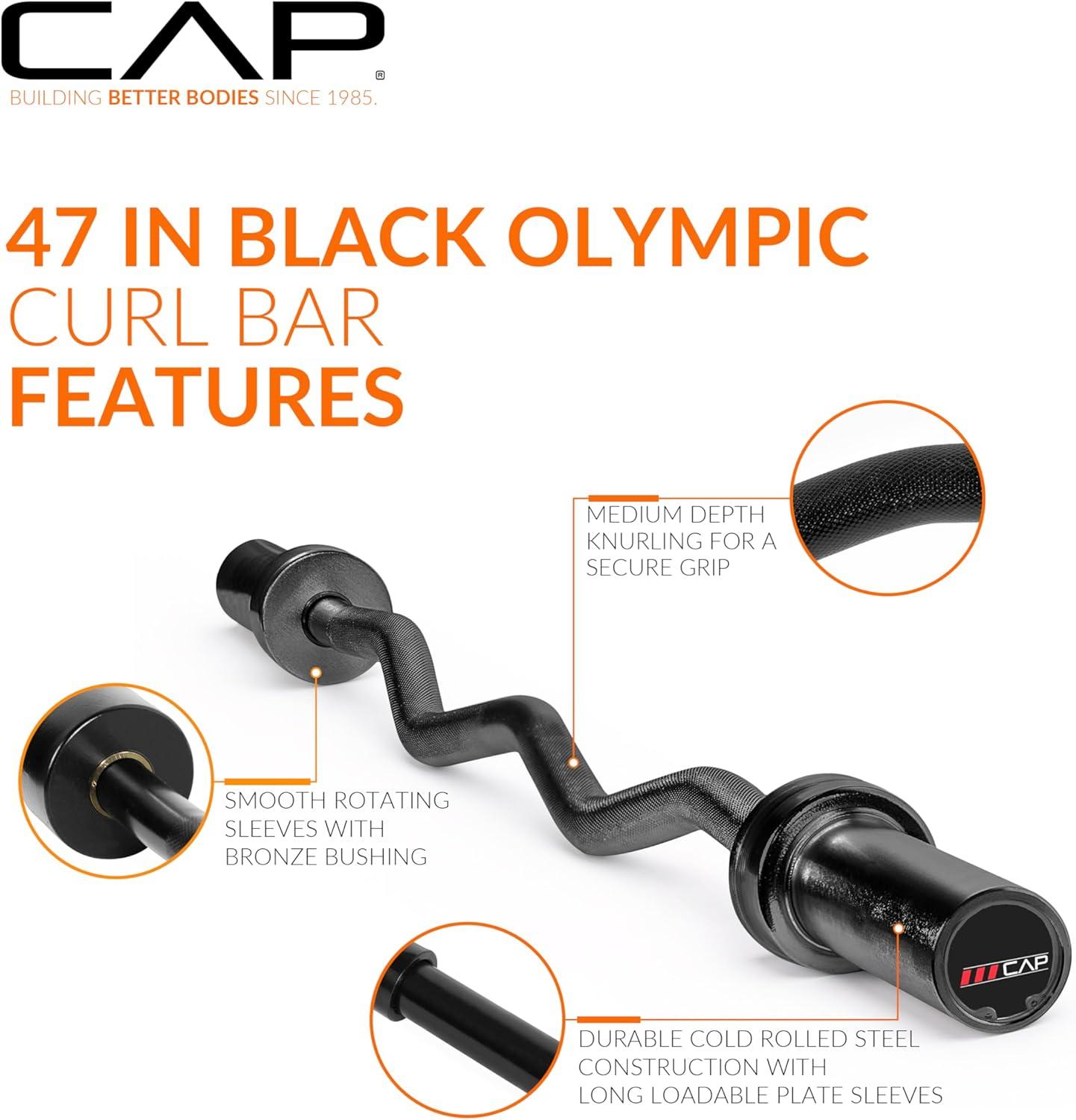 image:imageCAP Barbell 47Inch Olympic EZ Curl Bar for 2Inch Weight Plates Multiple OptionsBlack