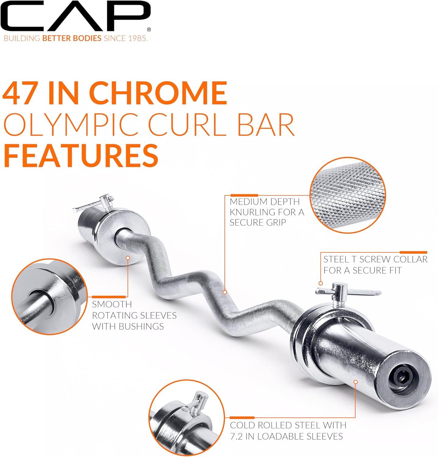 image:imageCAP Barbell 47Inch Olympic EZ Curl Bar for 2Inch Weight Plates Multiple OptionsChrome