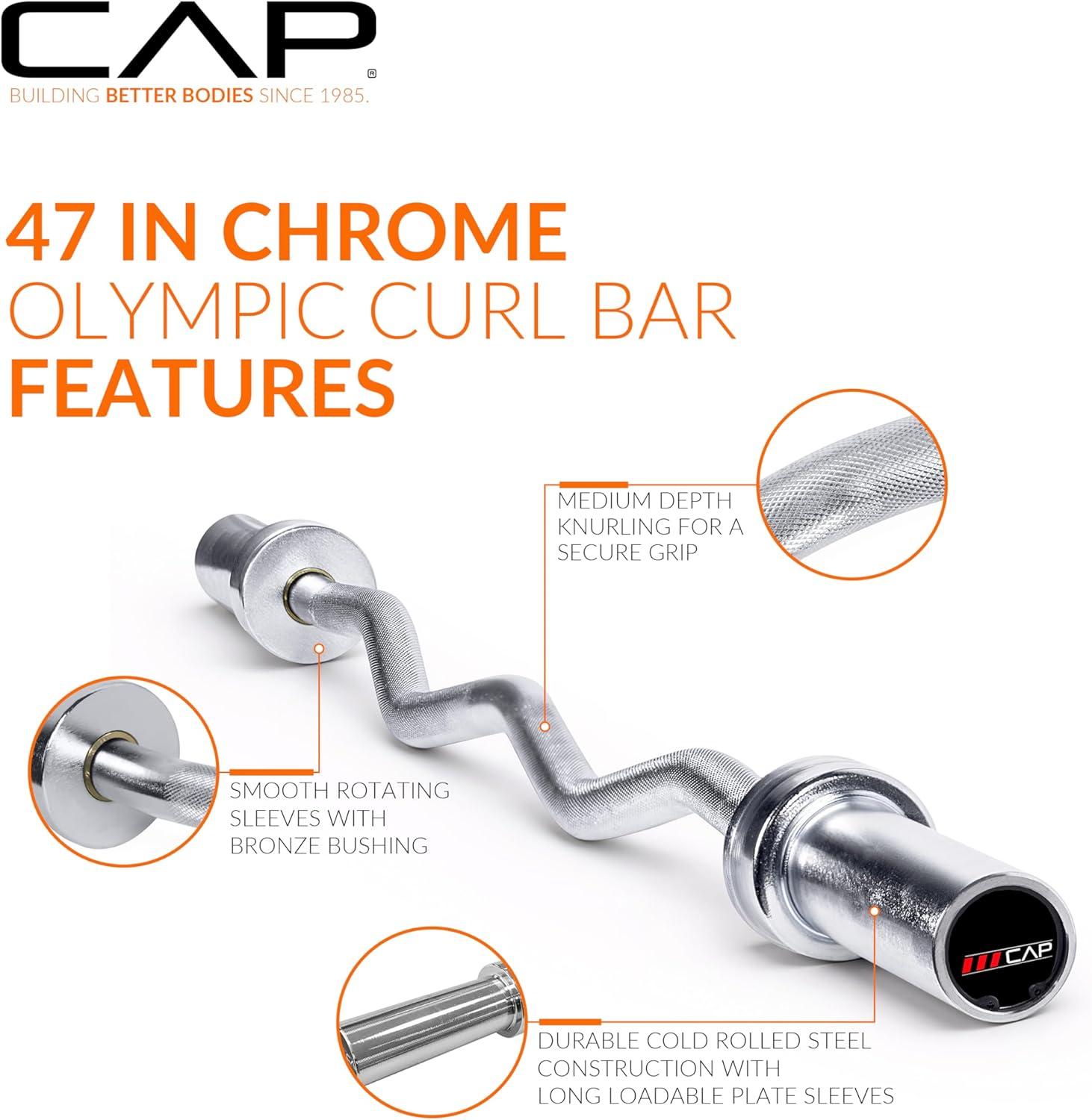 image:imageCAP Barbell 47Inch Olympic EZ Curl Bar for 2Inch Weight Plates Multiple OptionsChrome