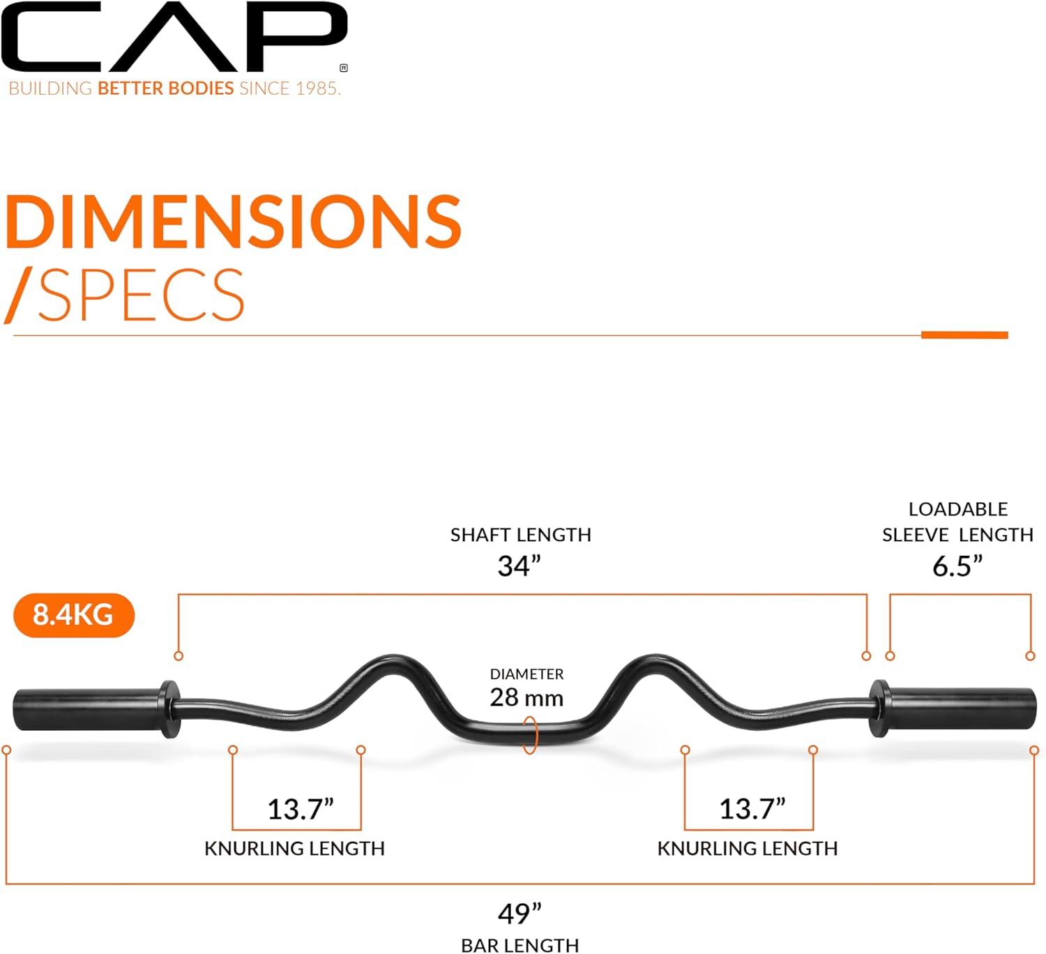 image:imageCAP Barbell 48Inch Super Curl Olympic Barbell for 2Inch Weight Plates Multiple OptionsBlack