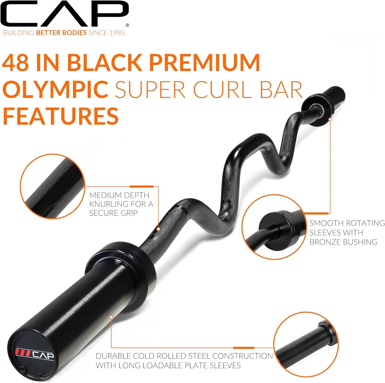 image:imageCAP Barbell 48Inch Super Curl Olympic Barbell for 2Inch Weight Plates Multiple OptionsBlack