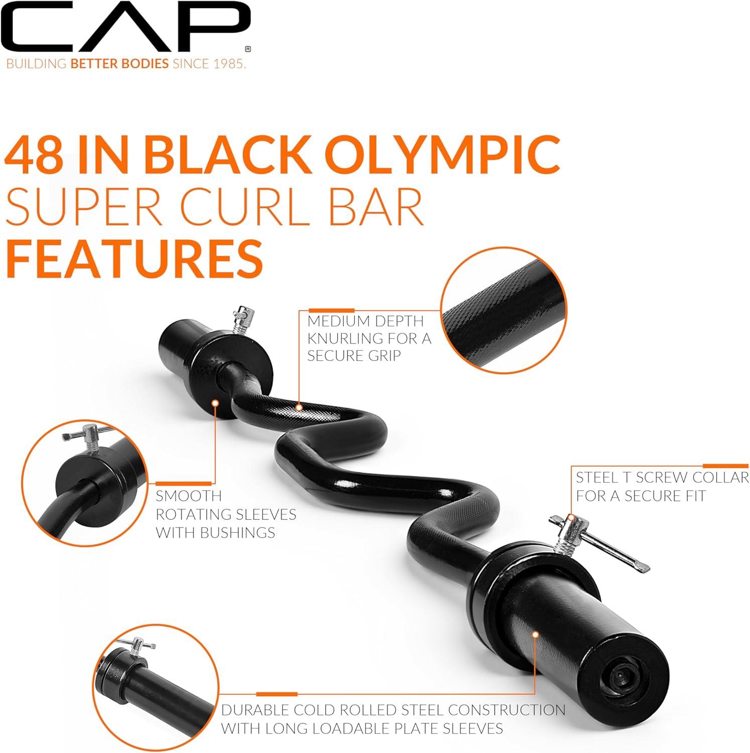 image:imageCAP Barbell 48Inch Super Curl Olympic Barbell for 2Inch Weight Plates Multiple OptionsBlack