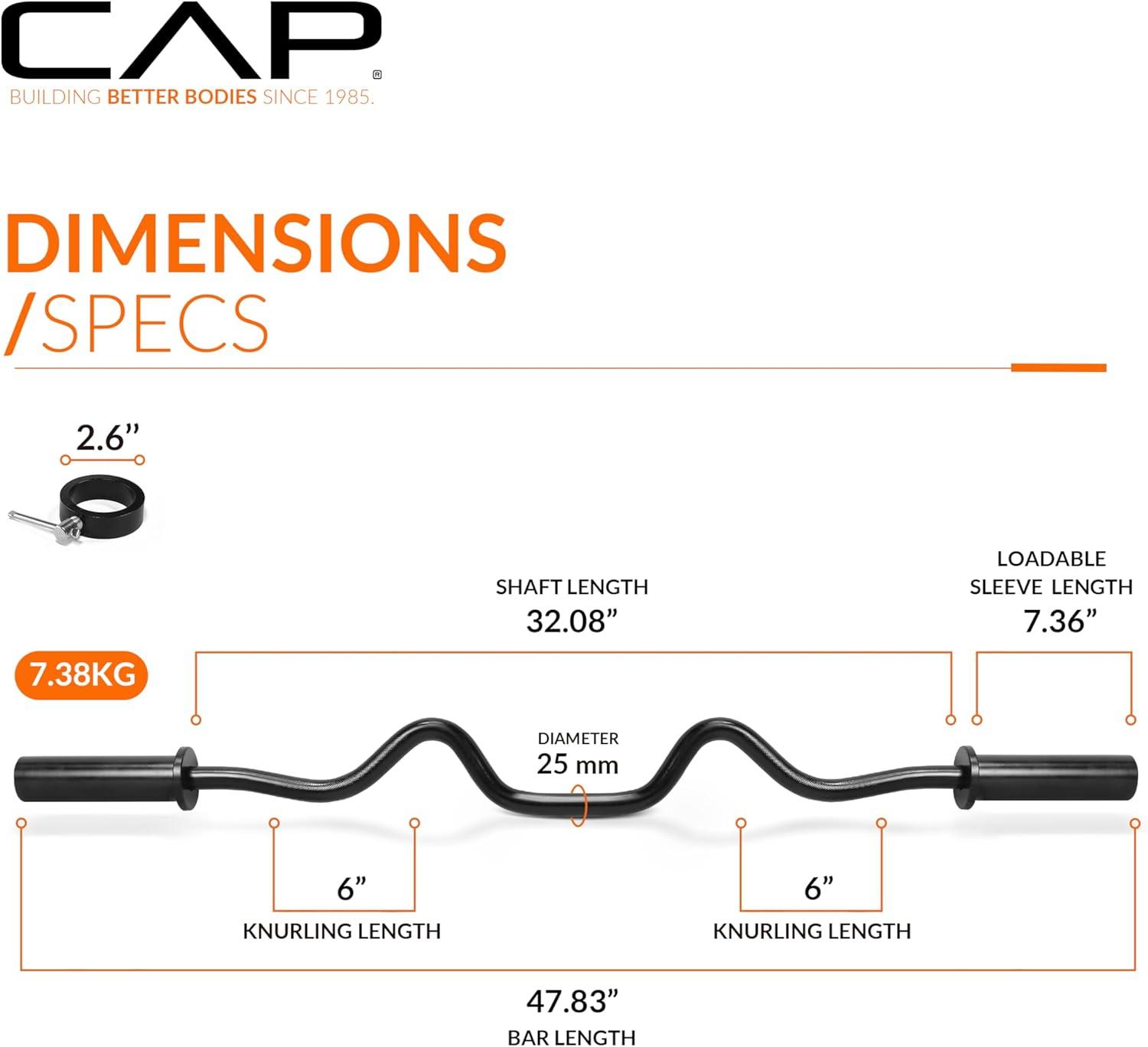 image:imageCAP Barbell 48Inch Super Curl Olympic Barbell for 2Inch Weight Plates Multiple OptionsBlack