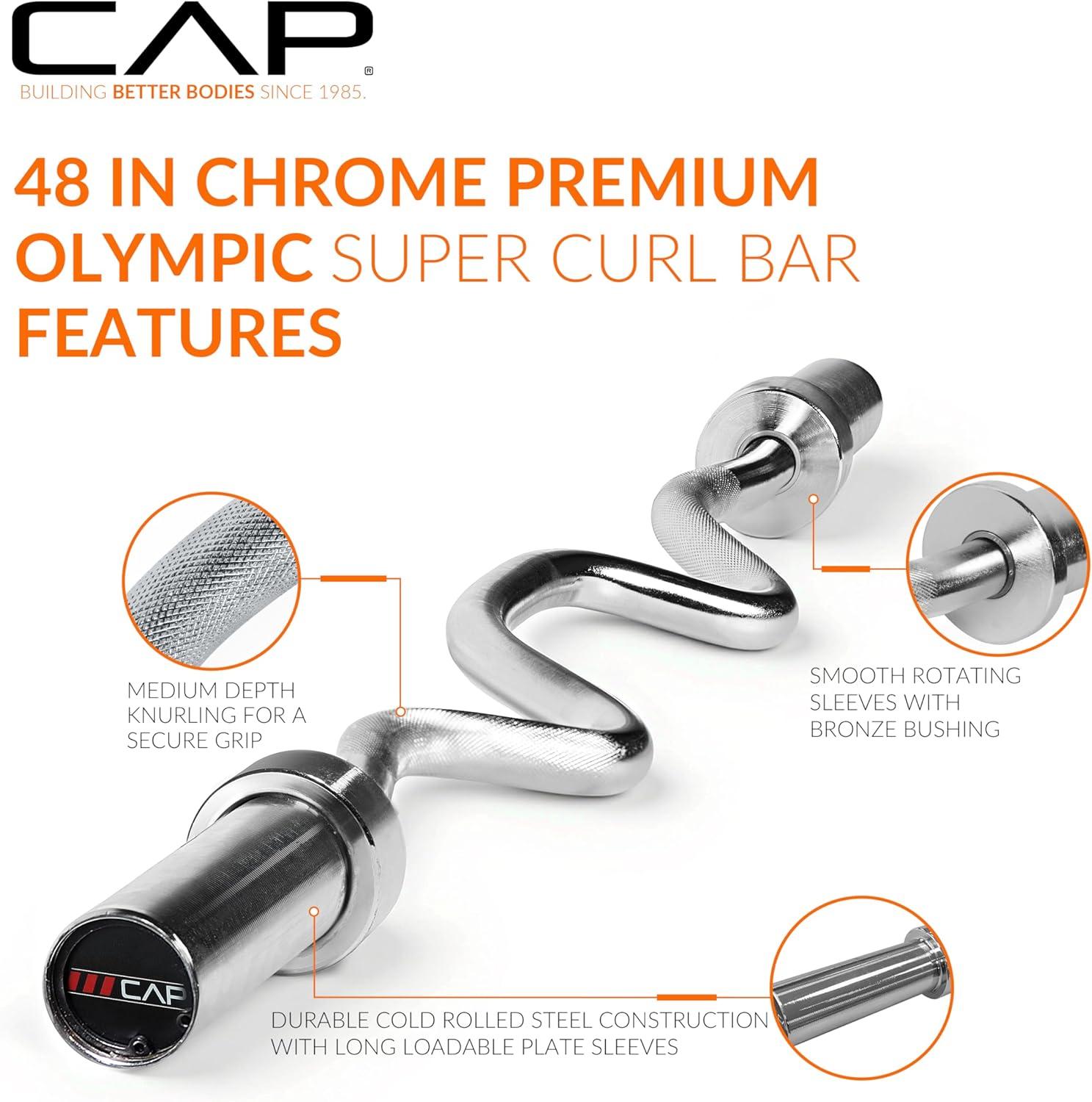 image:imageCAP Barbell 48Inch Super Curl Olympic Barbell for 2Inch Weight Plates Multiple OptionsChrome