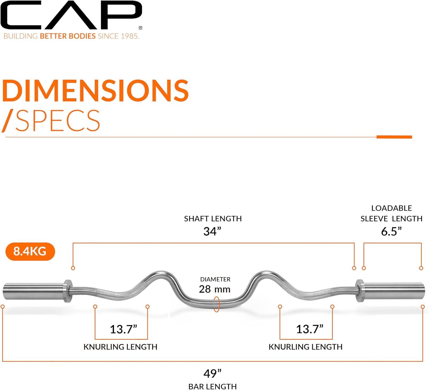 image:imageCAP Barbell 48Inch Super Curl Olympic Barbell for 2Inch Weight Plates Multiple OptionsChrome