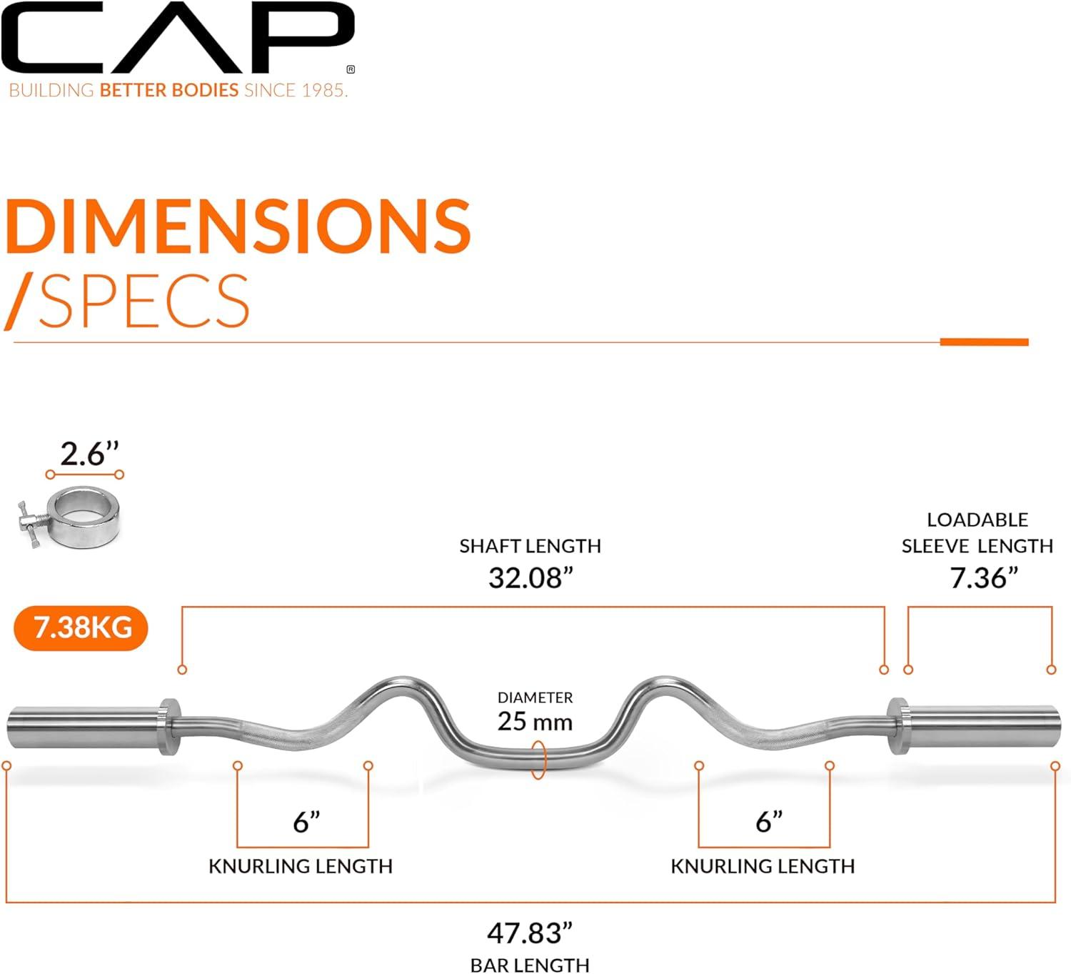 image:imageCAP Barbell 48Inch Super Curl Olympic Barbell for 2Inch Weight Plates Multiple OptionsChrome