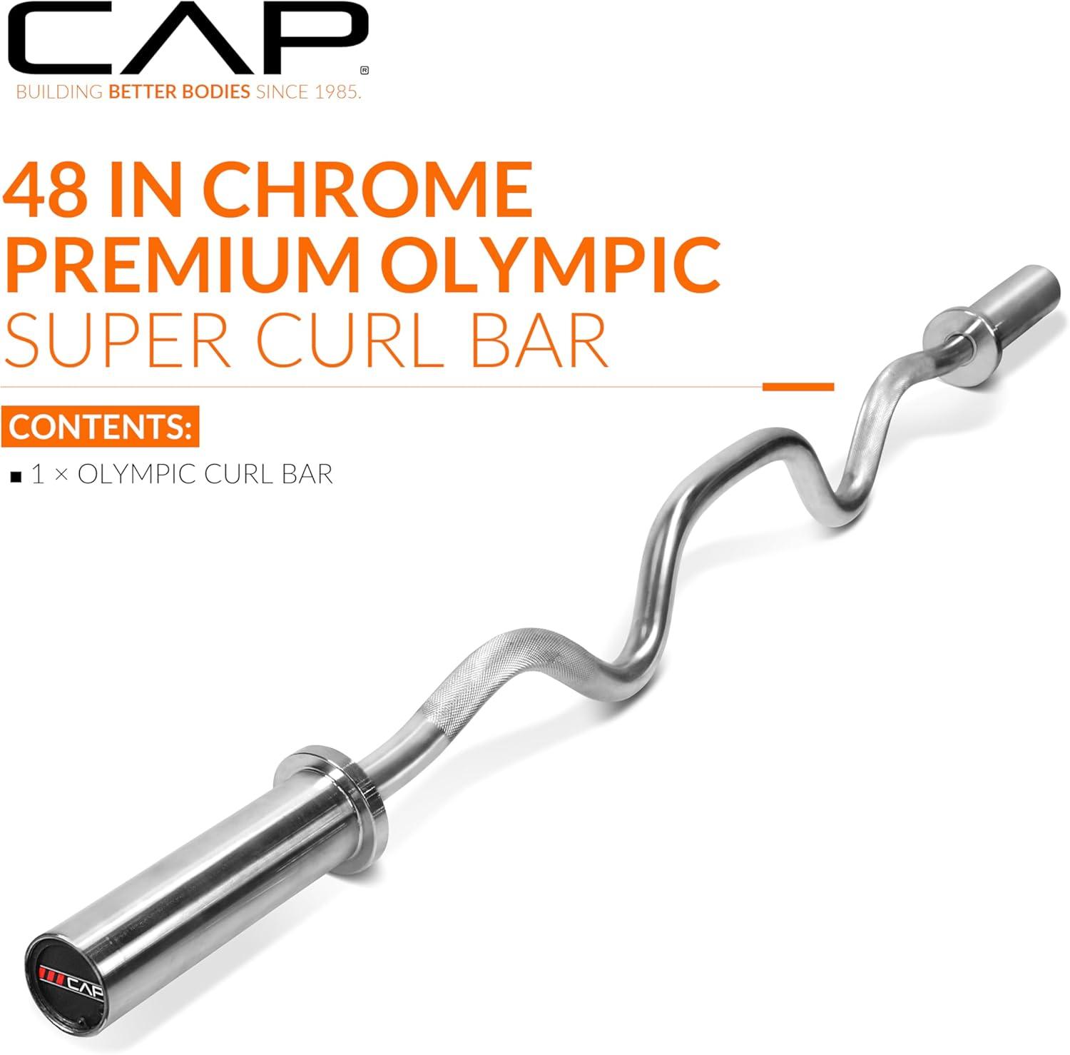 image:imageCAP Barbell 48Inch Super Curl Olympic Barbell for 2Inch Weight Plates Multiple OptionsChrome