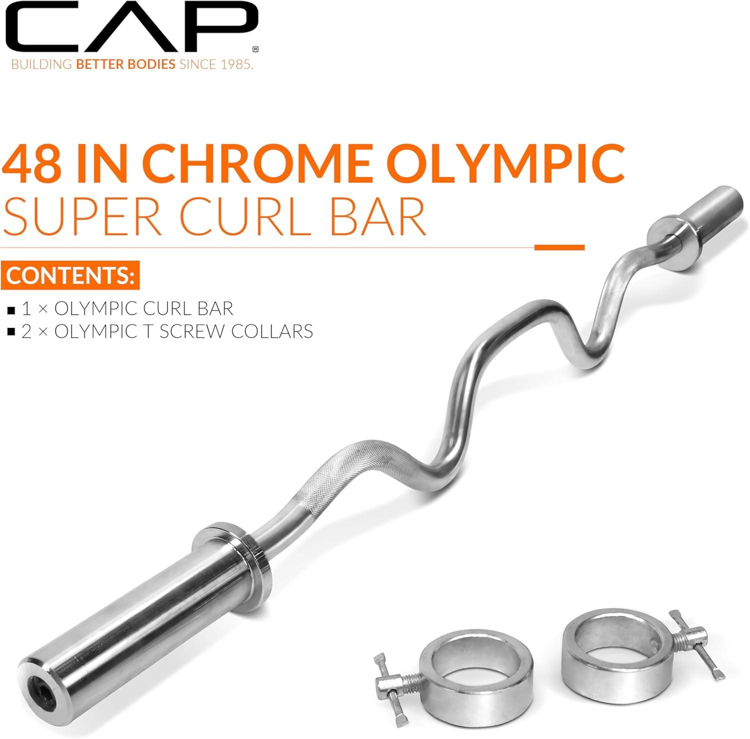 image:imageCAP Barbell 48Inch Super Curl Olympic Barbell for 2Inch Weight Plates Multiple OptionsChrome