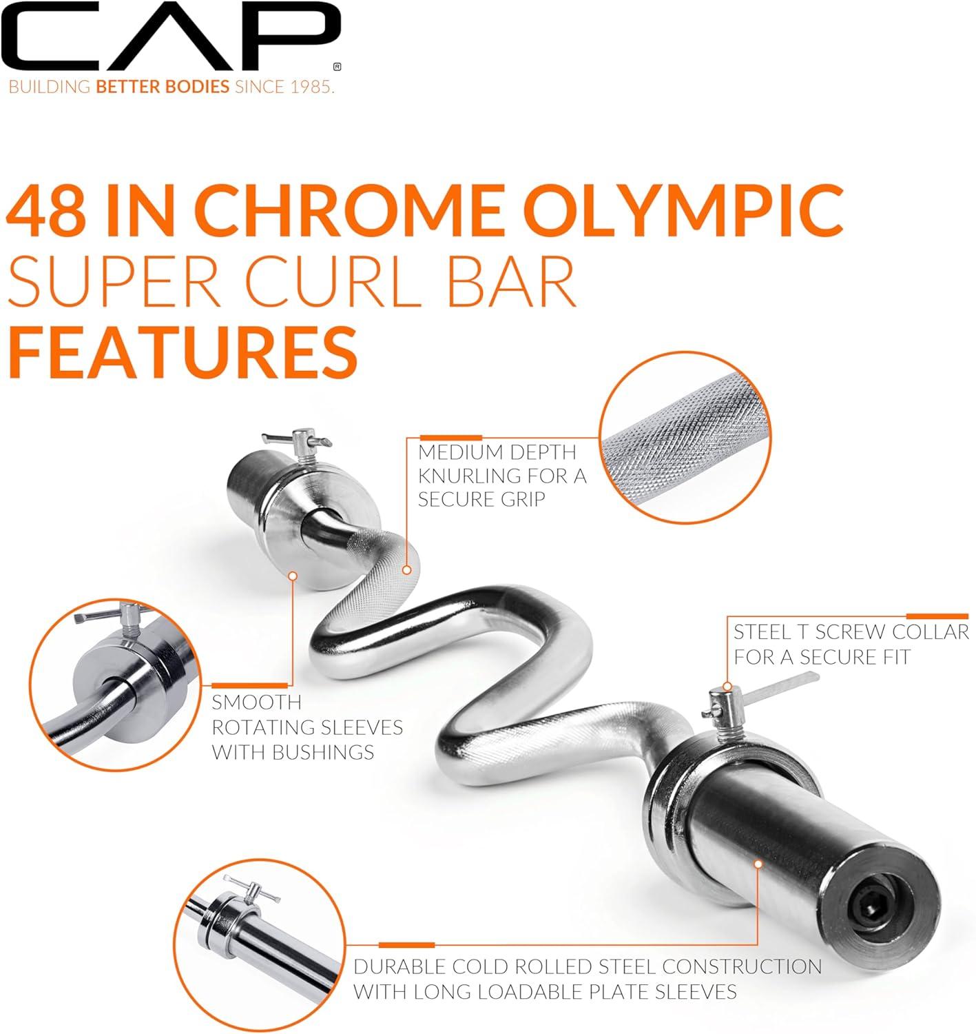 image:imageCAP Barbell 48Inch Super Curl Olympic Barbell for 2Inch Weight Plates Multiple OptionsChrome
