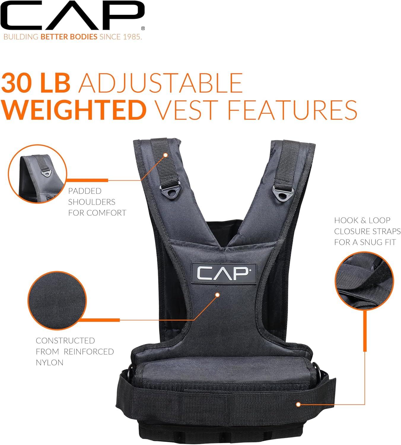 image:imageCAP Barbell Adjustable Weighted Vest 20150 lbs HeavyDuty Workout Vest with Removable Iron Weights for Strength Training Cardio Running and Calisthenics30lbsF