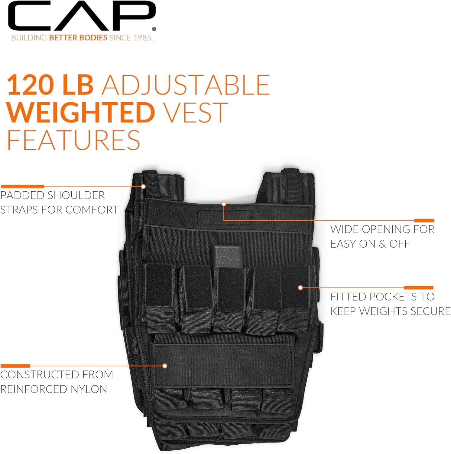 image:imageCAP Barbell Adjustable Weighted Vest 20150 lbs HeavyDuty Workout Vest with Removable Iron Weights for Strength Training Cardio Running and Calisthenics120lbs