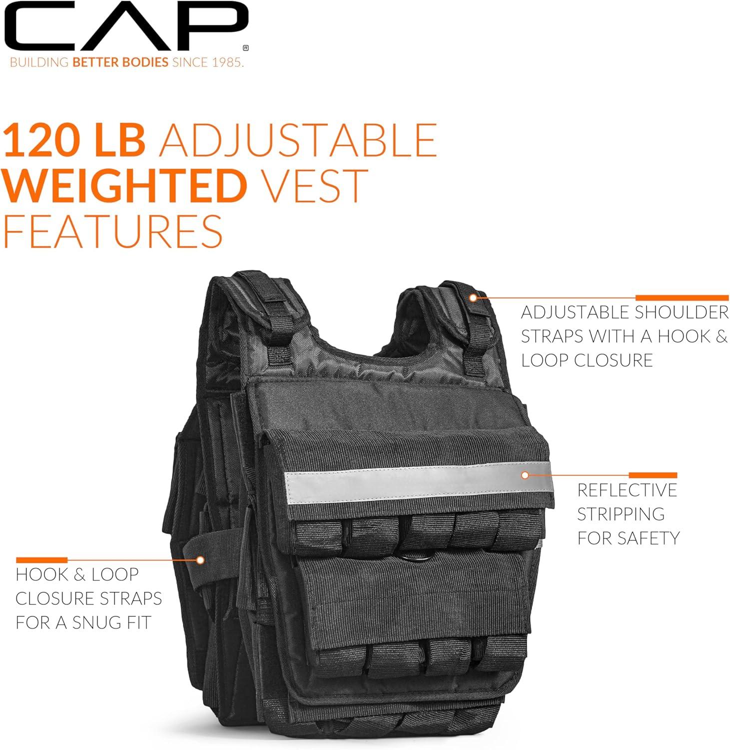 image:imageCAP Barbell Adjustable Weighted Vest 20150 lbs HeavyDuty Workout Vest with Removable Iron Weights for Strength Training Cardio Running and Calisthenics120lbs