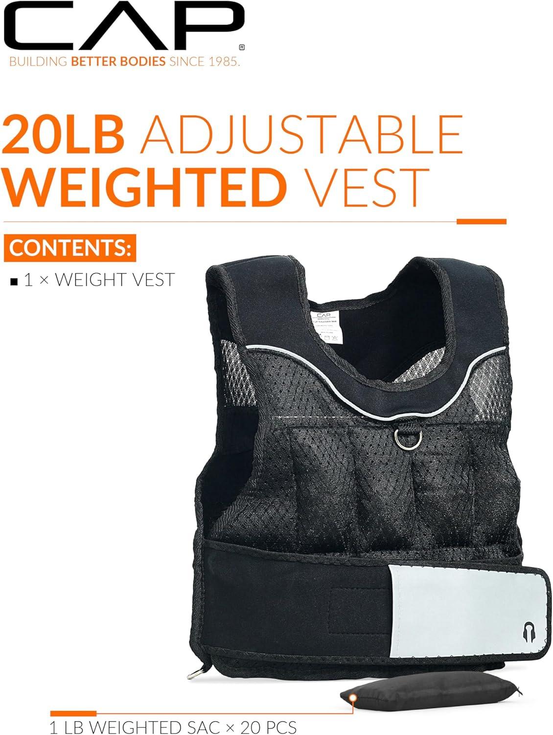 image:imageCAP Barbell Adjustable Weighted Vest 20150 lbs HeavyDuty Workout Vest with Removable Iron Weights for Strength Training Cardio Running and Calisthenics20lbsC