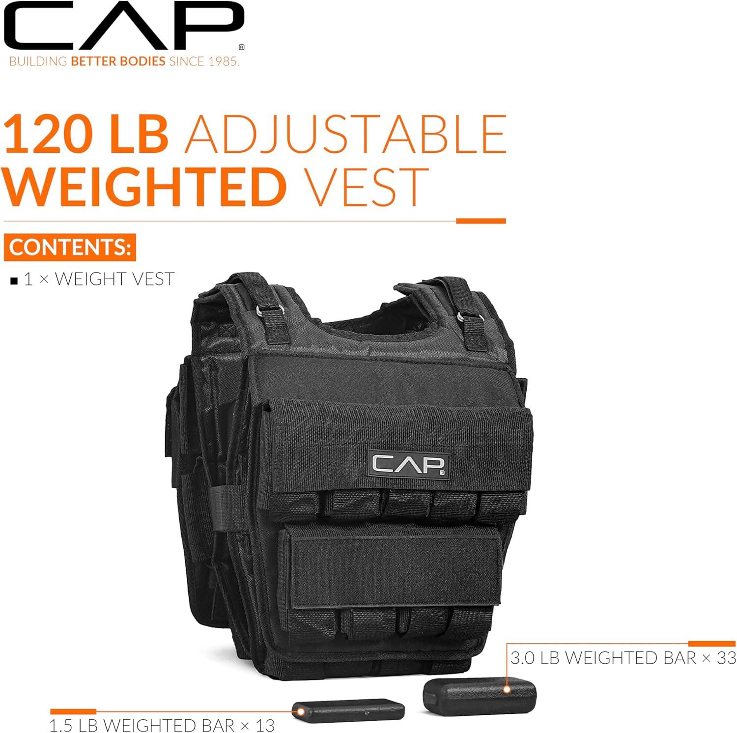image:imageCAP Barbell Adjustable Weighted Vest 20150 lbs HeavyDuty Workout Vest with Removable Iron Weights for Strength Training Cardio Running and Calisthenics120lbs