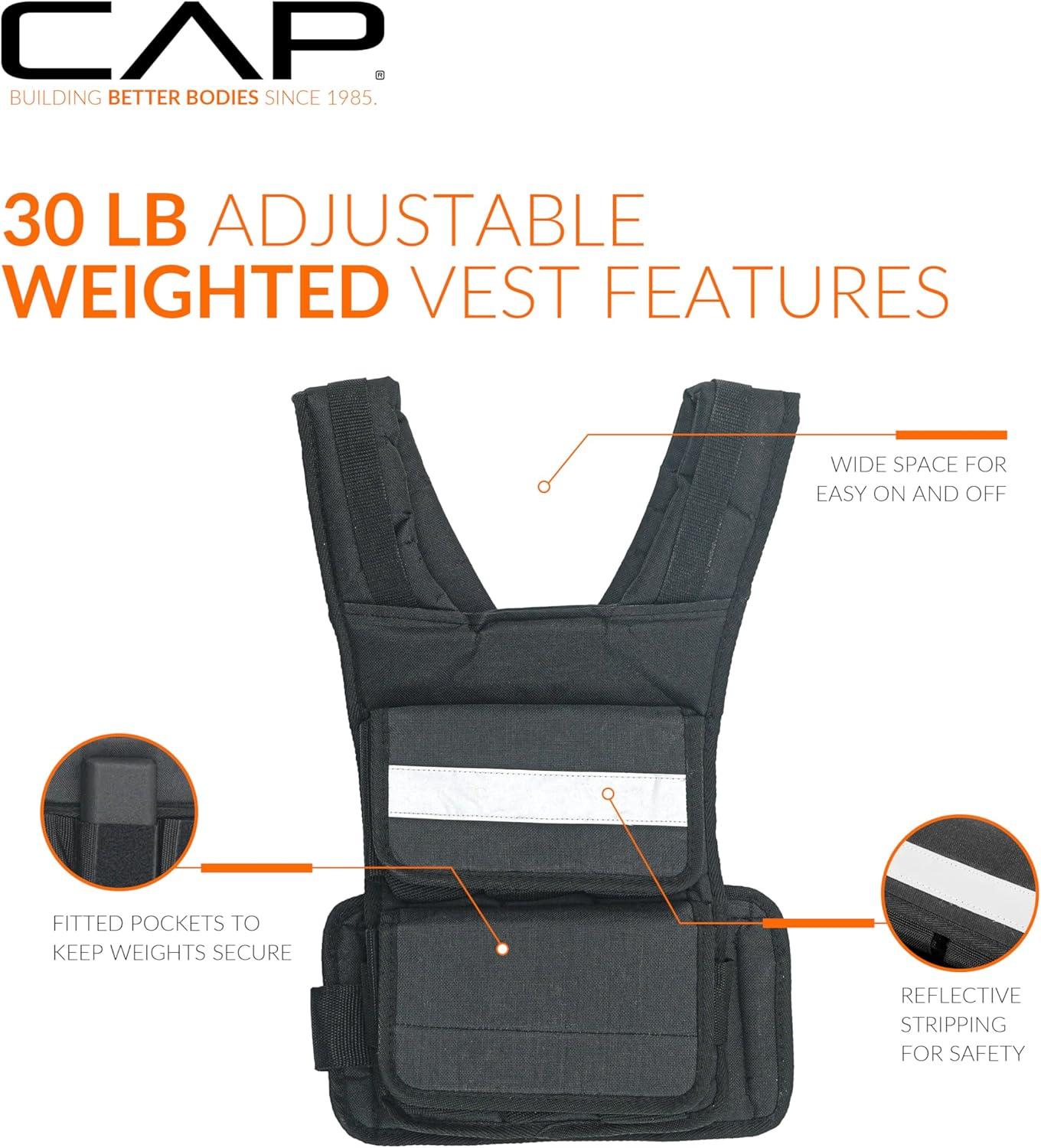 image:imageCAP Barbell Adjustable Weighted Vest 20150 lbs HeavyDuty Workout Vest with Removable Iron Weights for Strength Training Cardio Running and Calisthenics30lbsF