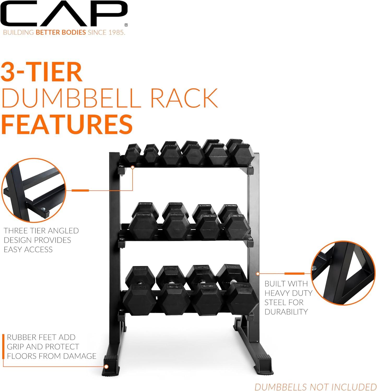 image:imageCAP Barbell HeavyDuty Dumbbell Rack Pound Dumbbell Pairs3Tier