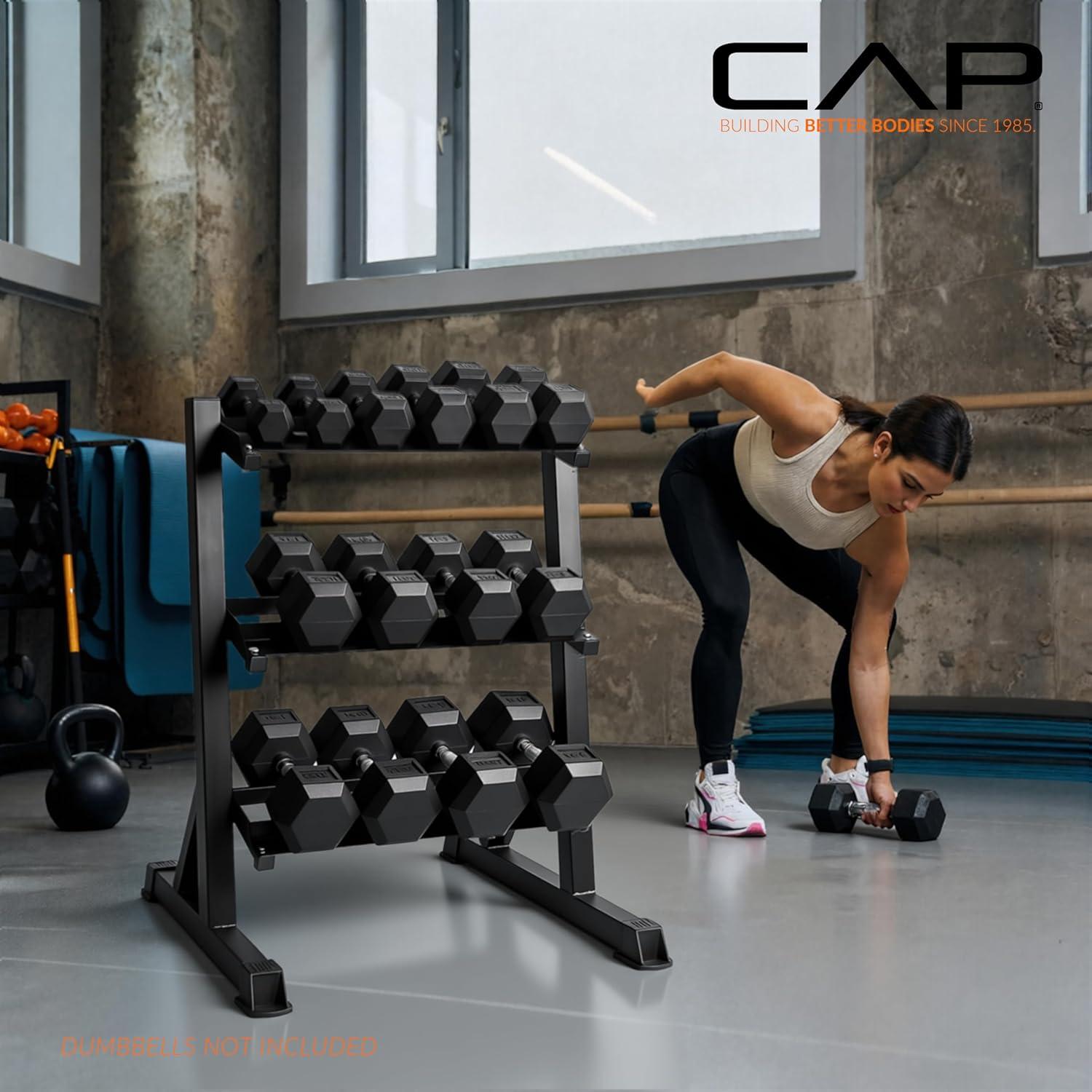 image:imageCAP Barbell HeavyDuty Dumbbell Rack Pound Dumbbell Pairs3Tier