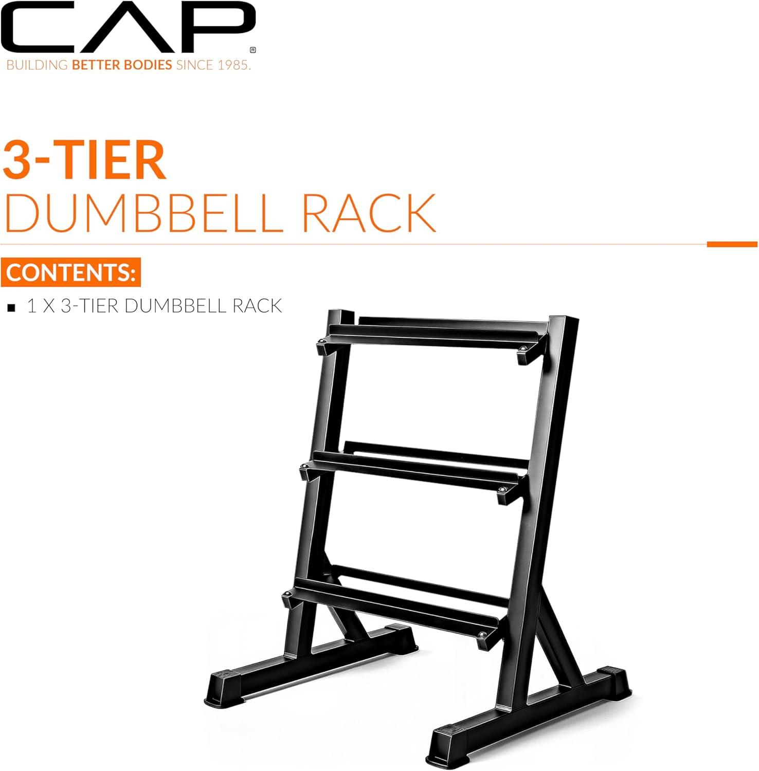 image:imageCAP Barbell HeavyDuty Dumbbell Rack Pound Dumbbell Pairs3Tier