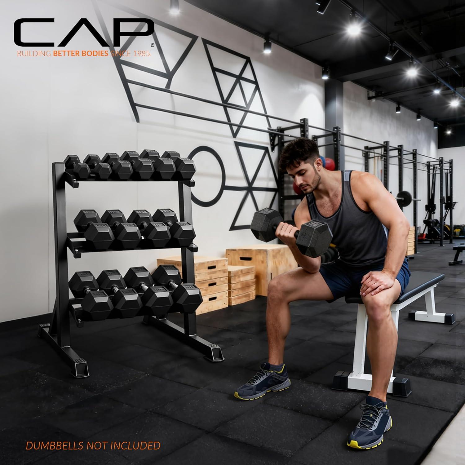 image:imageCAP Barbell HeavyDuty Dumbbell Rack Pound Dumbbell Pairs3Tier