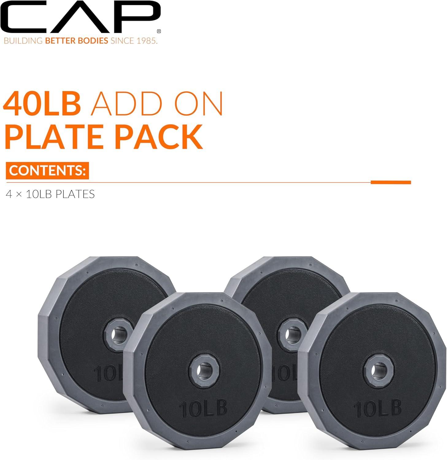 image:imageCAP Barbell MultiUse Adjustable Weight Set Versatile Dumbbell Barbell amp Kettlebell for FullBody Workouts 45lb and 66lb options40 lb Plate Pack Addon